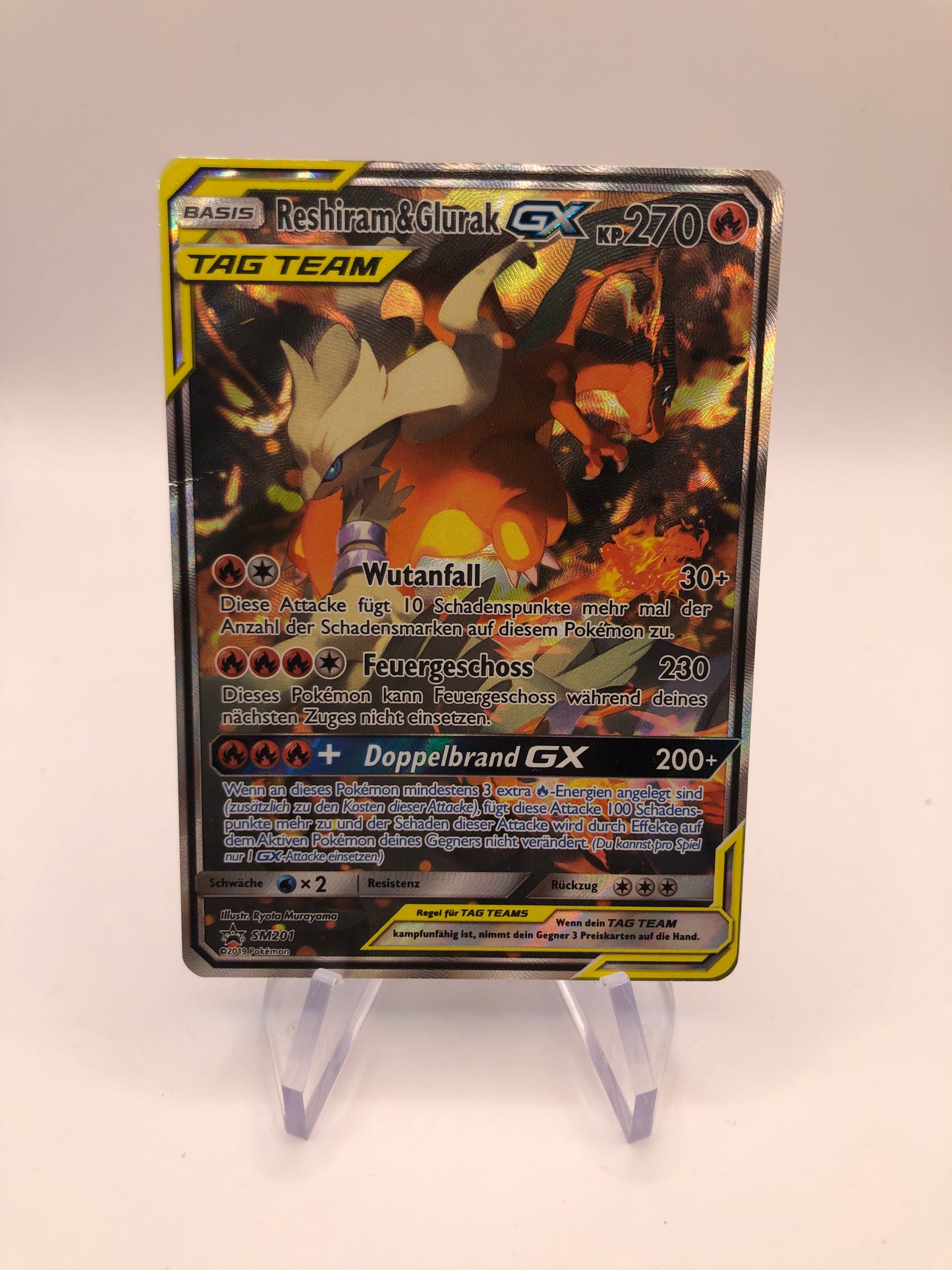 Pokemon Karte Tag Team Alt-Art Reshiram & Glurak SM201 Deutsch