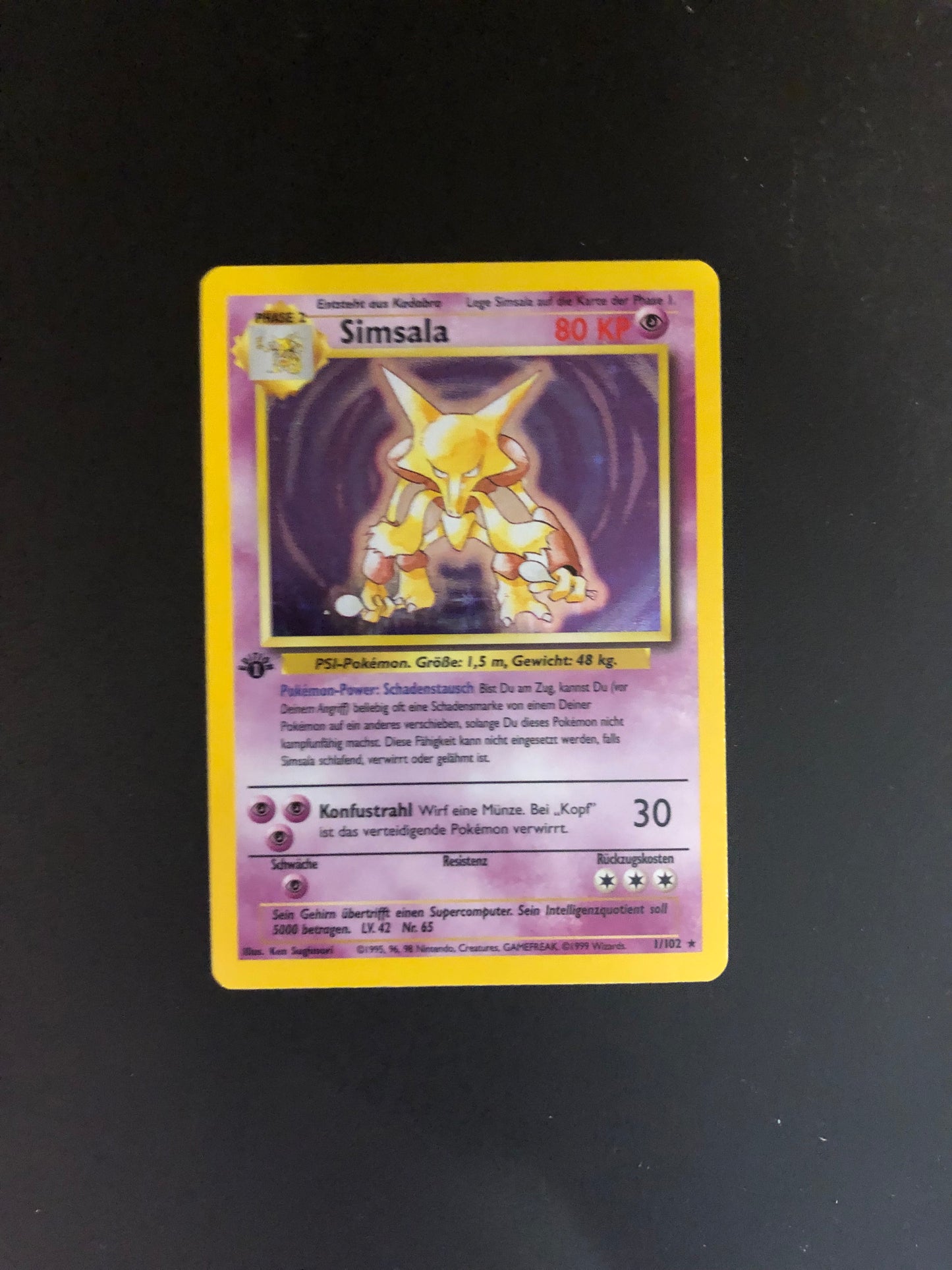 Pokemon Karte Holo 1.Edition Base Set Simsala 1/102 Deutsch