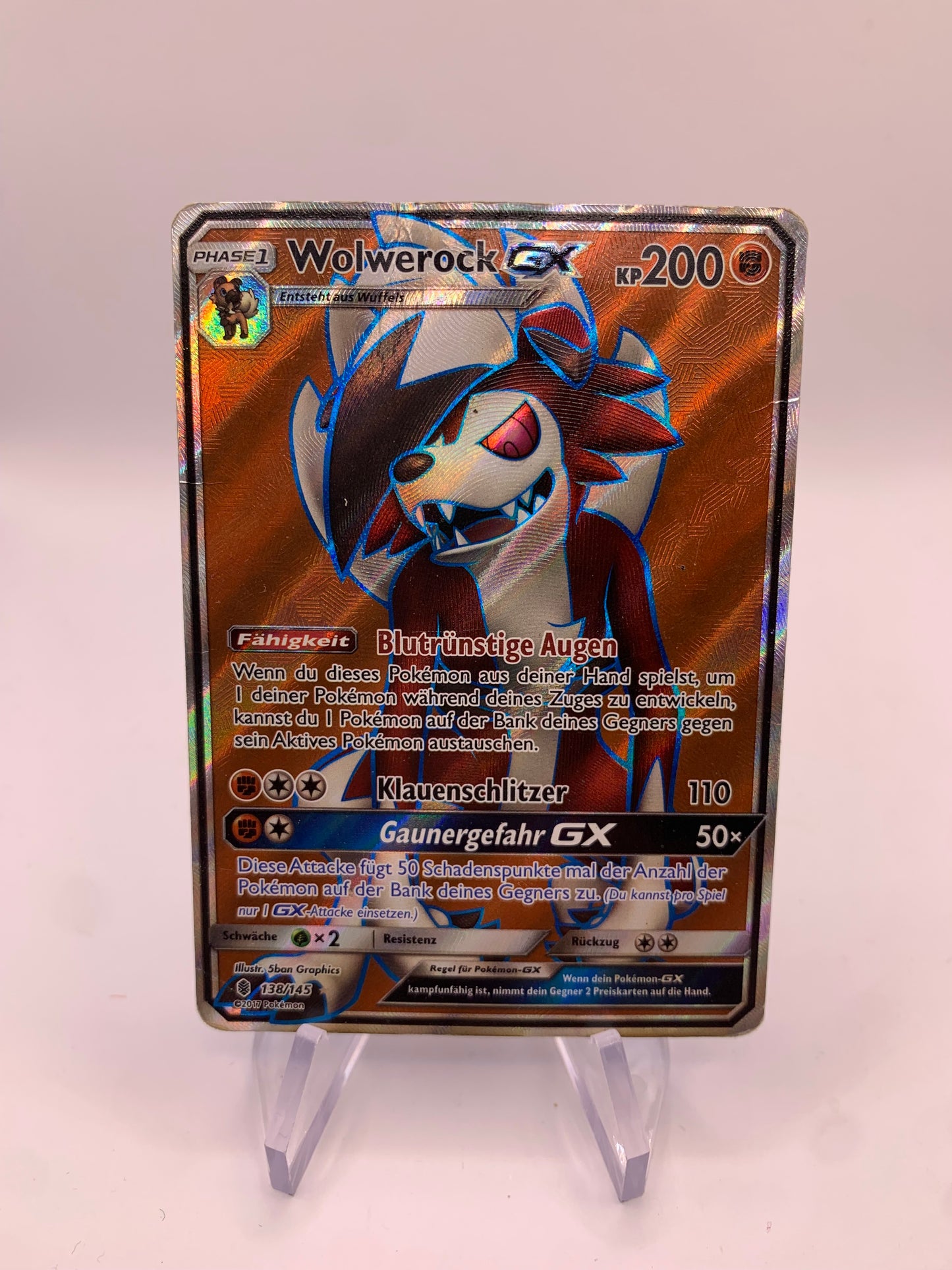 Pokemon Karte GX Fullart Wolwerock 138/145 Deutsch