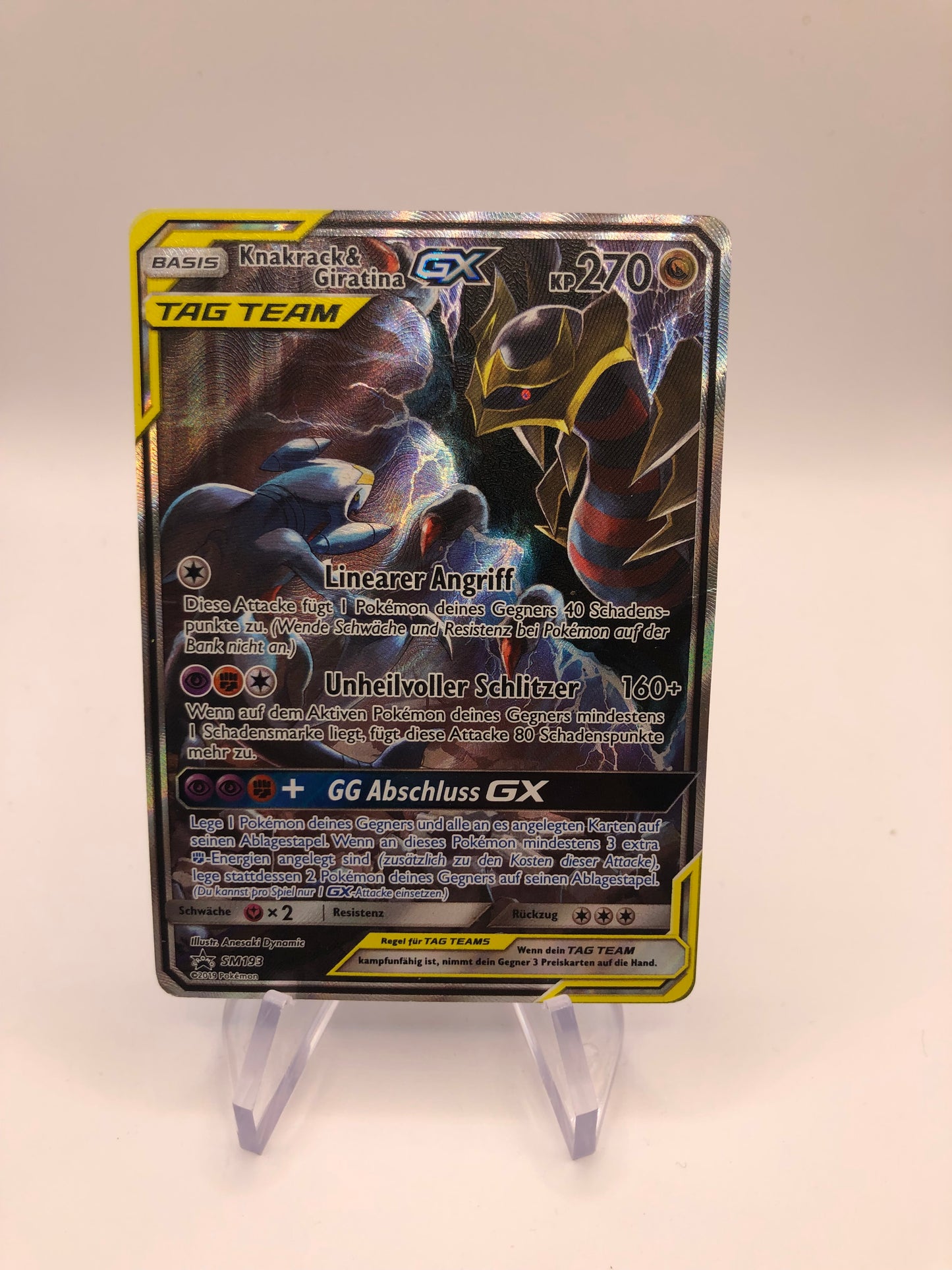 Pokemon Karte Alt-Art Tag Team Knakrack und Giratina SM193 Deutsch