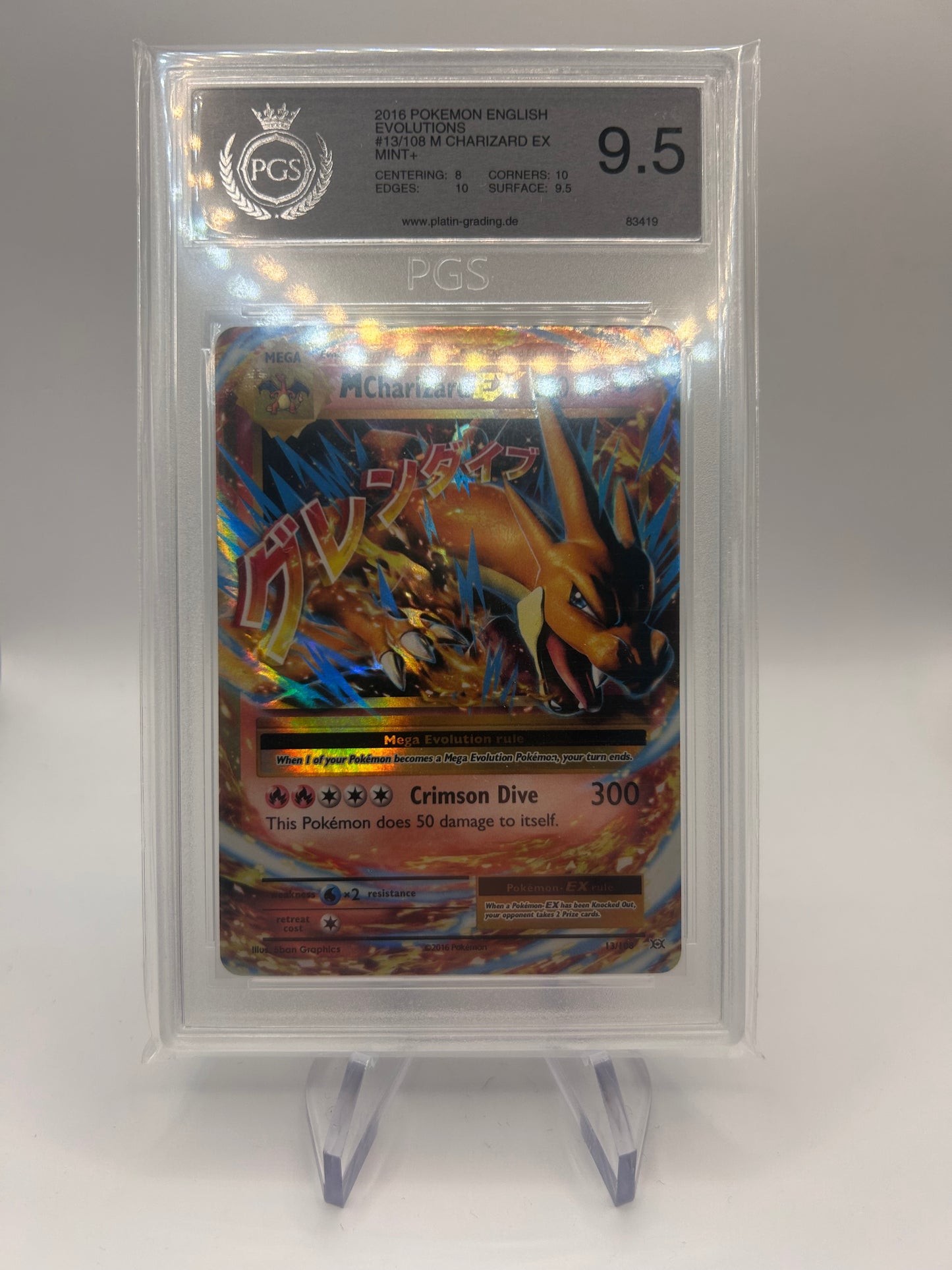 Pokemon Karte Ex PGS 9,5 M Glurak 13/108 Englisch