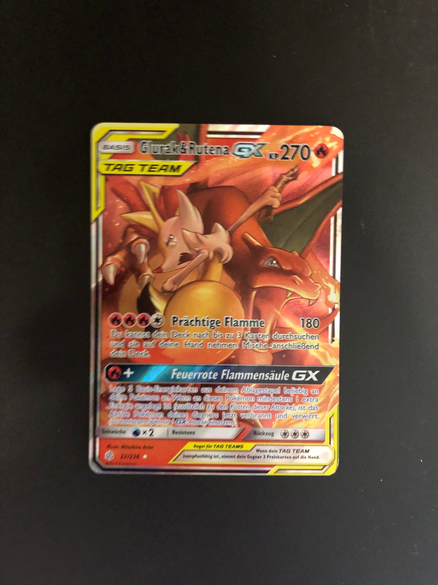 Pokemon Karte GX Tag Team Glurak & Rutena 22/236 Deutsch