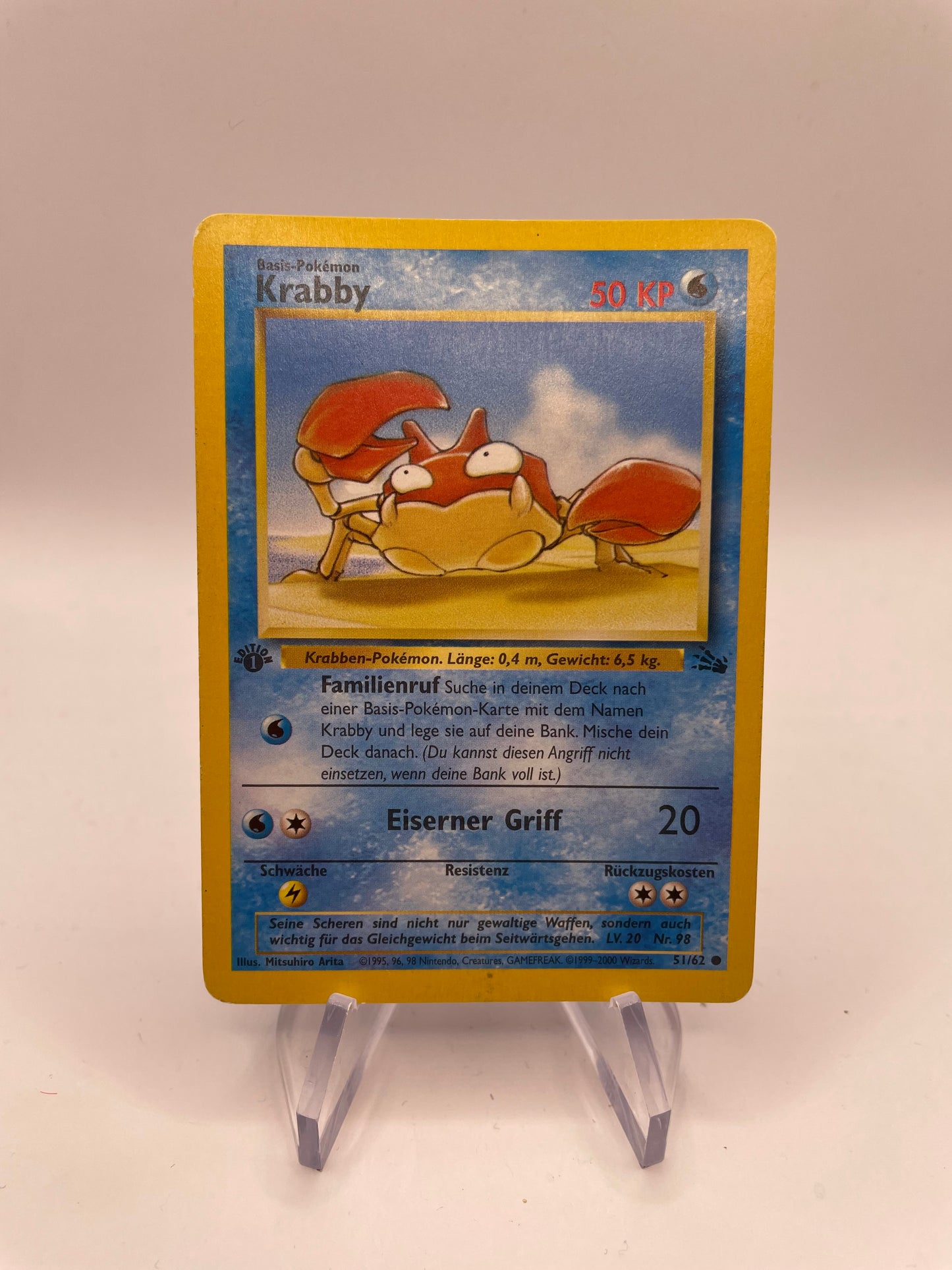 Pokemon Karte Fossil Krabby 51/62 Deutsch