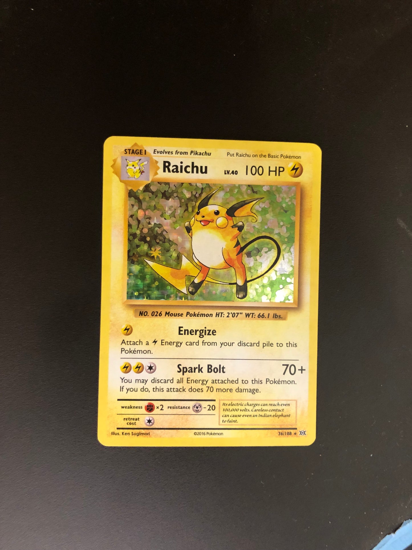 Pokemon Karte Holo Raichu 36/108 Englisch