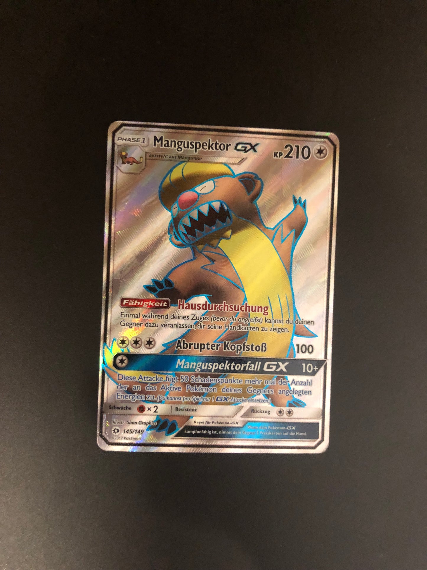 Pokémon Karte GX Fullart Manguspektor 145/149 Deutsch