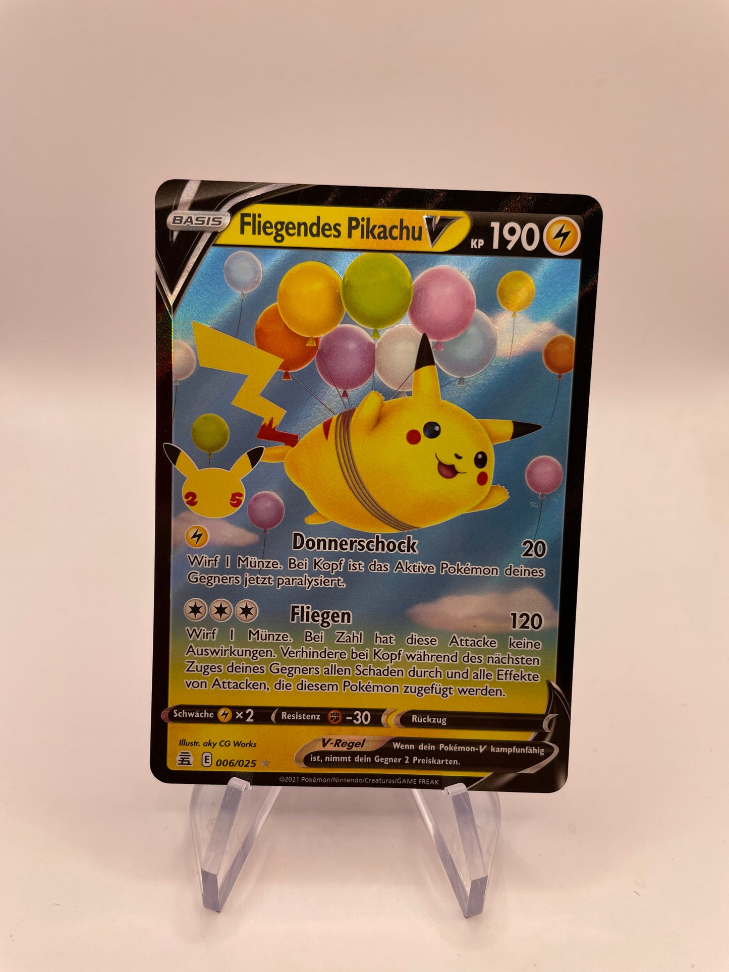 Pokémon Karte V Fliegendes Pikachu 6/25 Deutsch