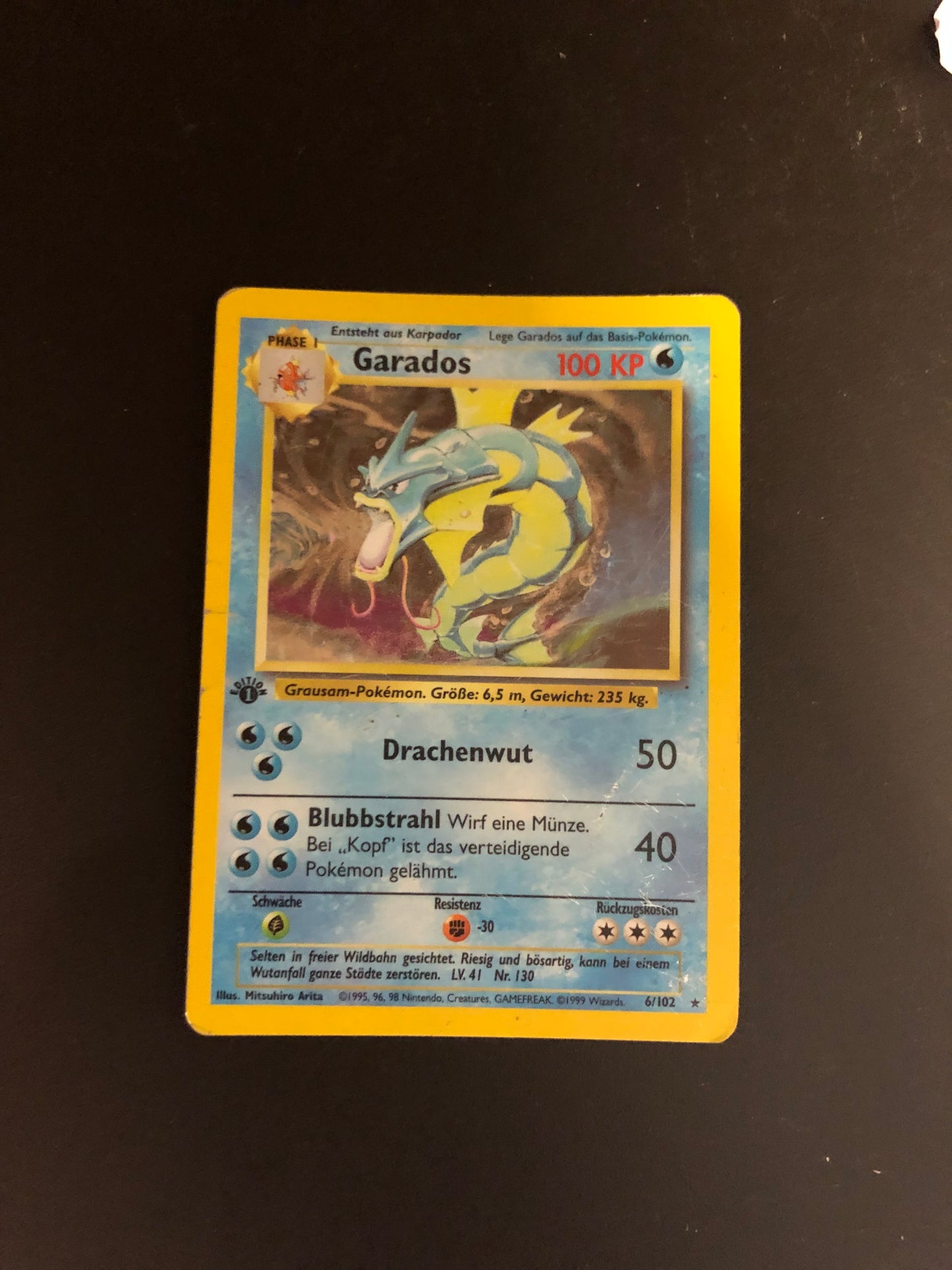 Pokemon Karte Holo 1.Edition Garados 6/102 Deutsch