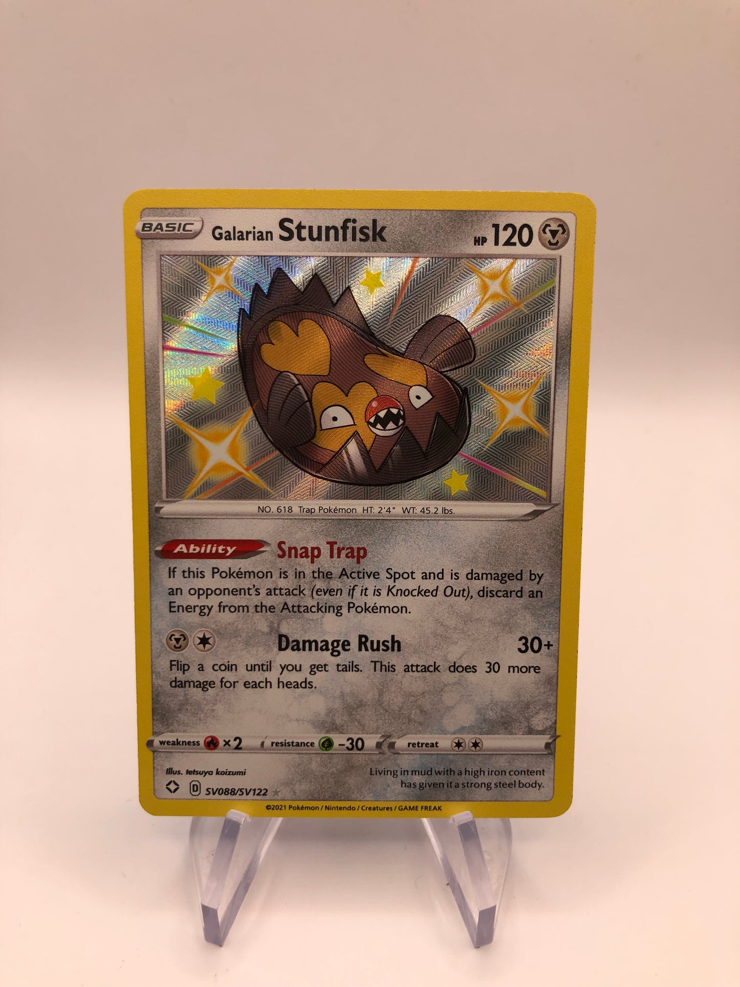 Pokemon Karte Holo Stunfisk SV88/SV122 Englisch
