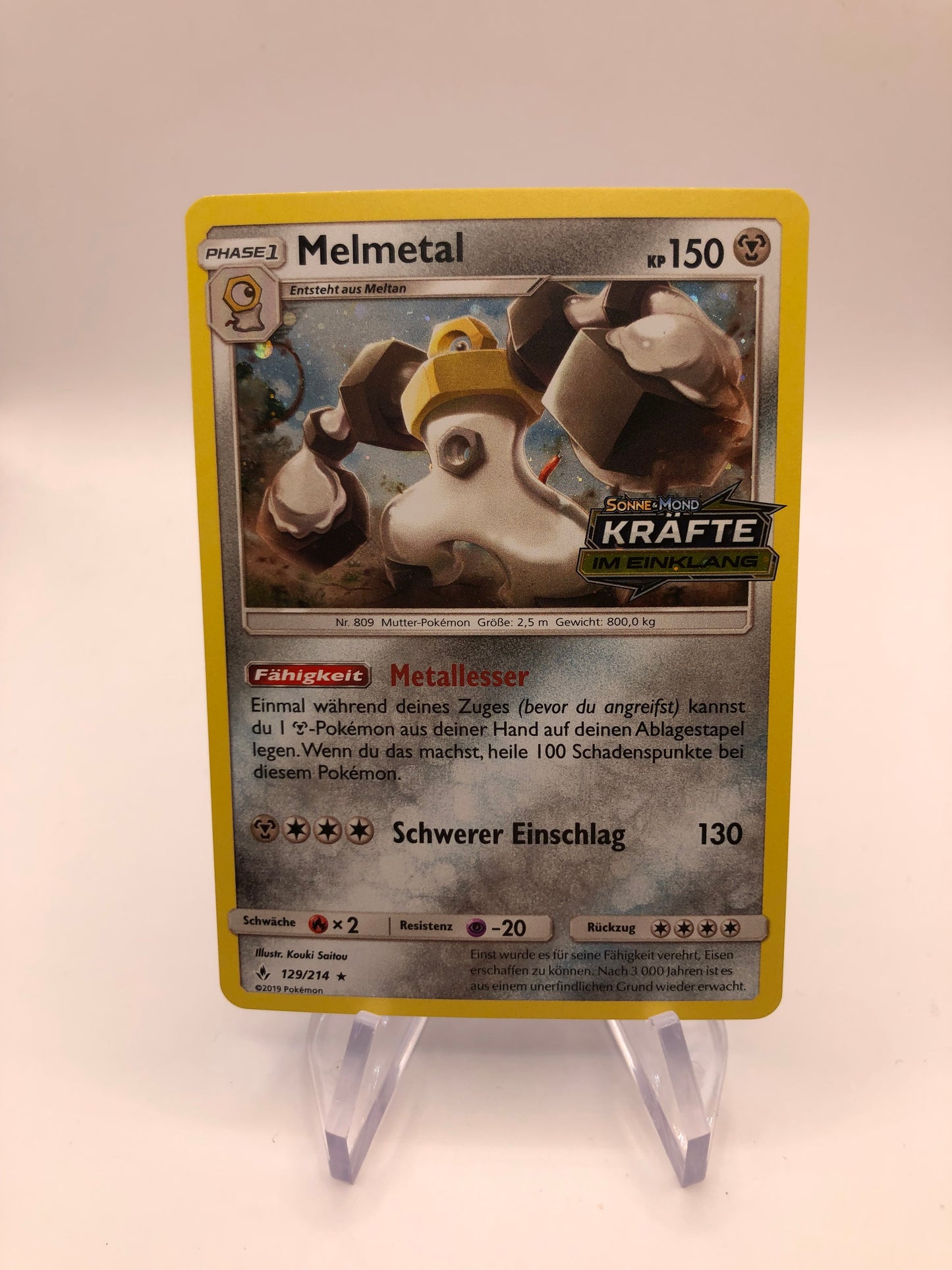 Pokemon Karte Stamp Pre Release Melmetal 129/214 Deutsch