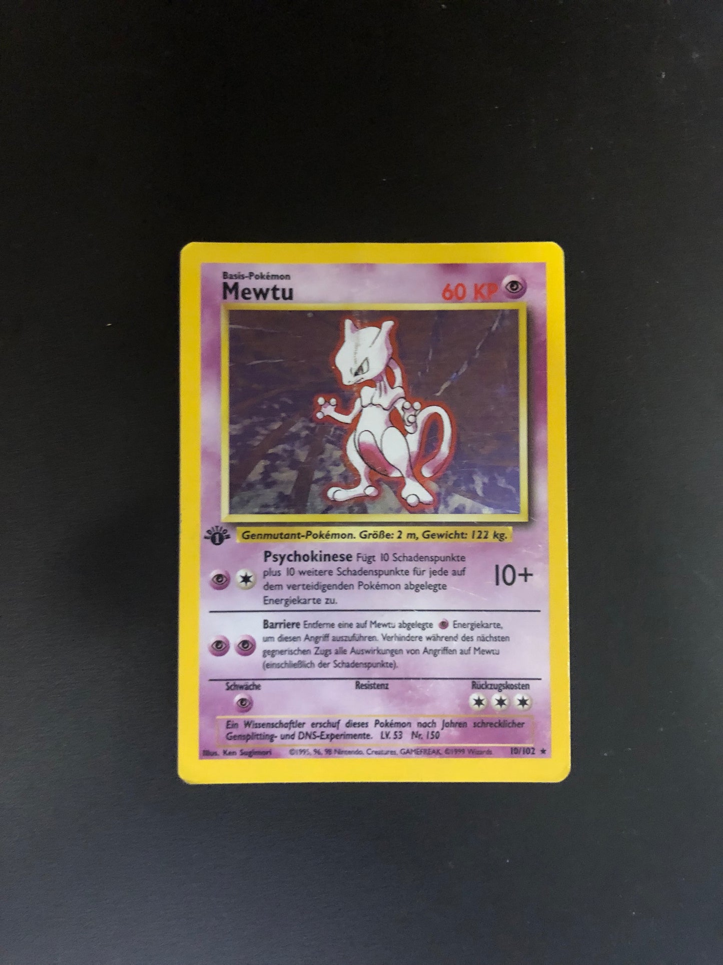 Pokemon Karte 1.Edition Holo Base Set Mewtu 10/102 Deutsch