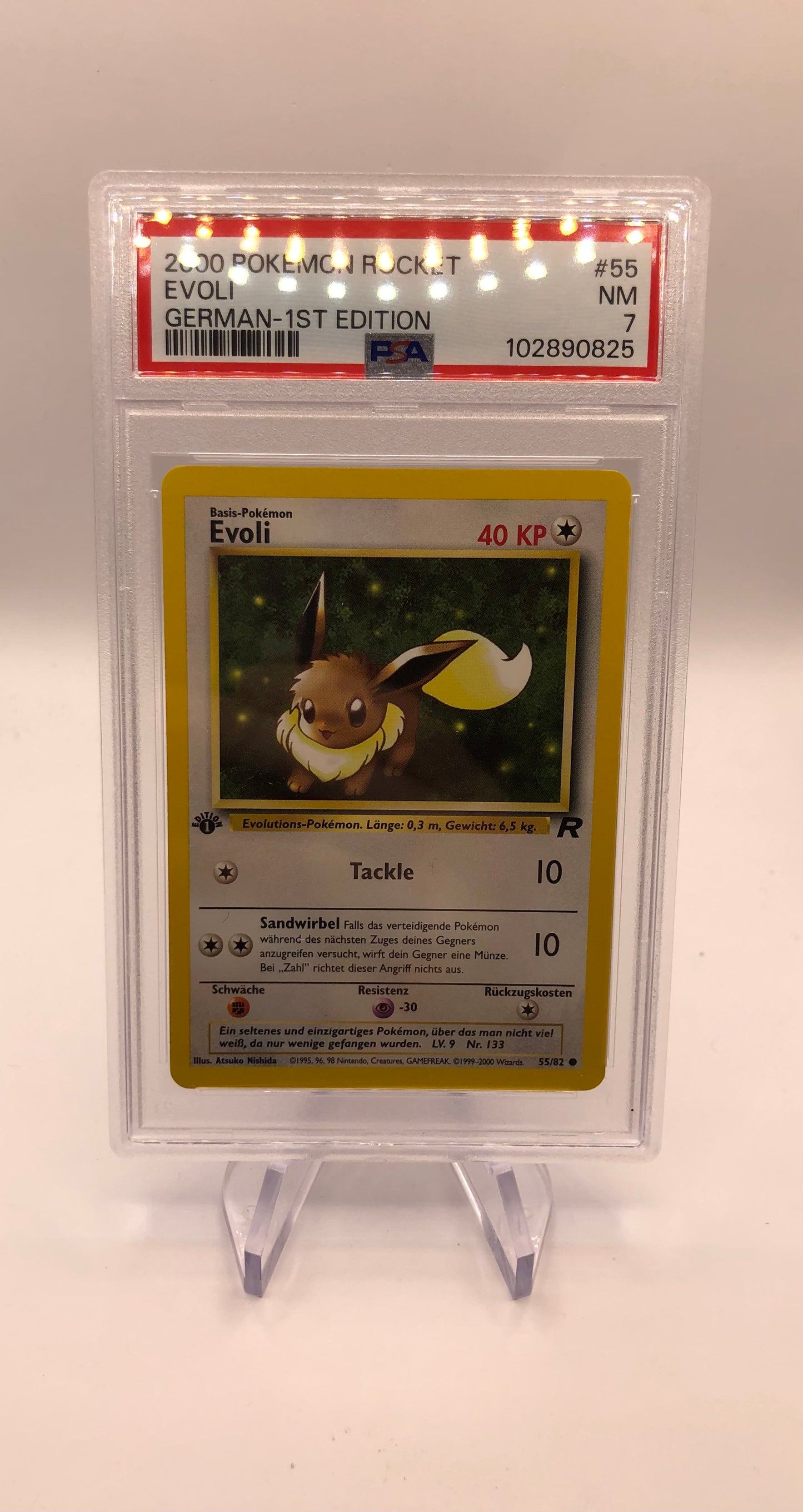 Pokemon Karte PSA 7 1.Edition Rocket Evoli 55/82 Deutsch
