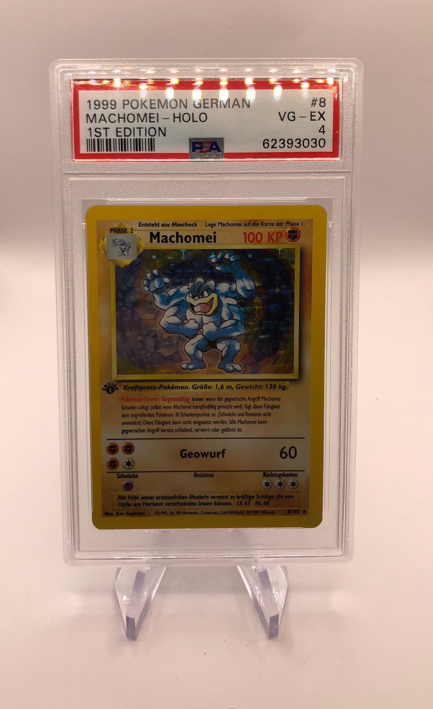 Pokemon Karte PSA 4 1.Edition Base Set Holo Machomei 8/102 Deutsch