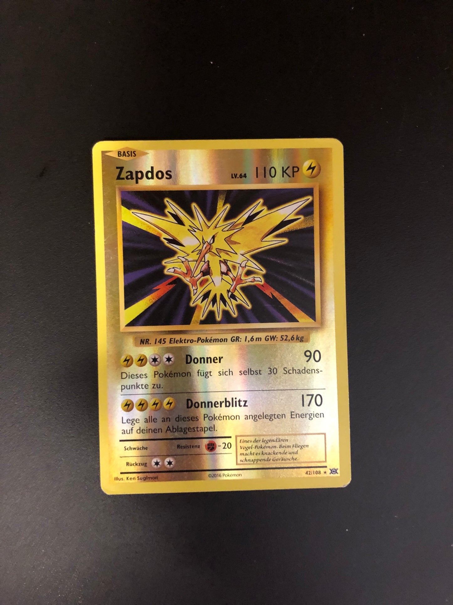 Pokemon Karte Revers Zapdos 42/108 Deutsch