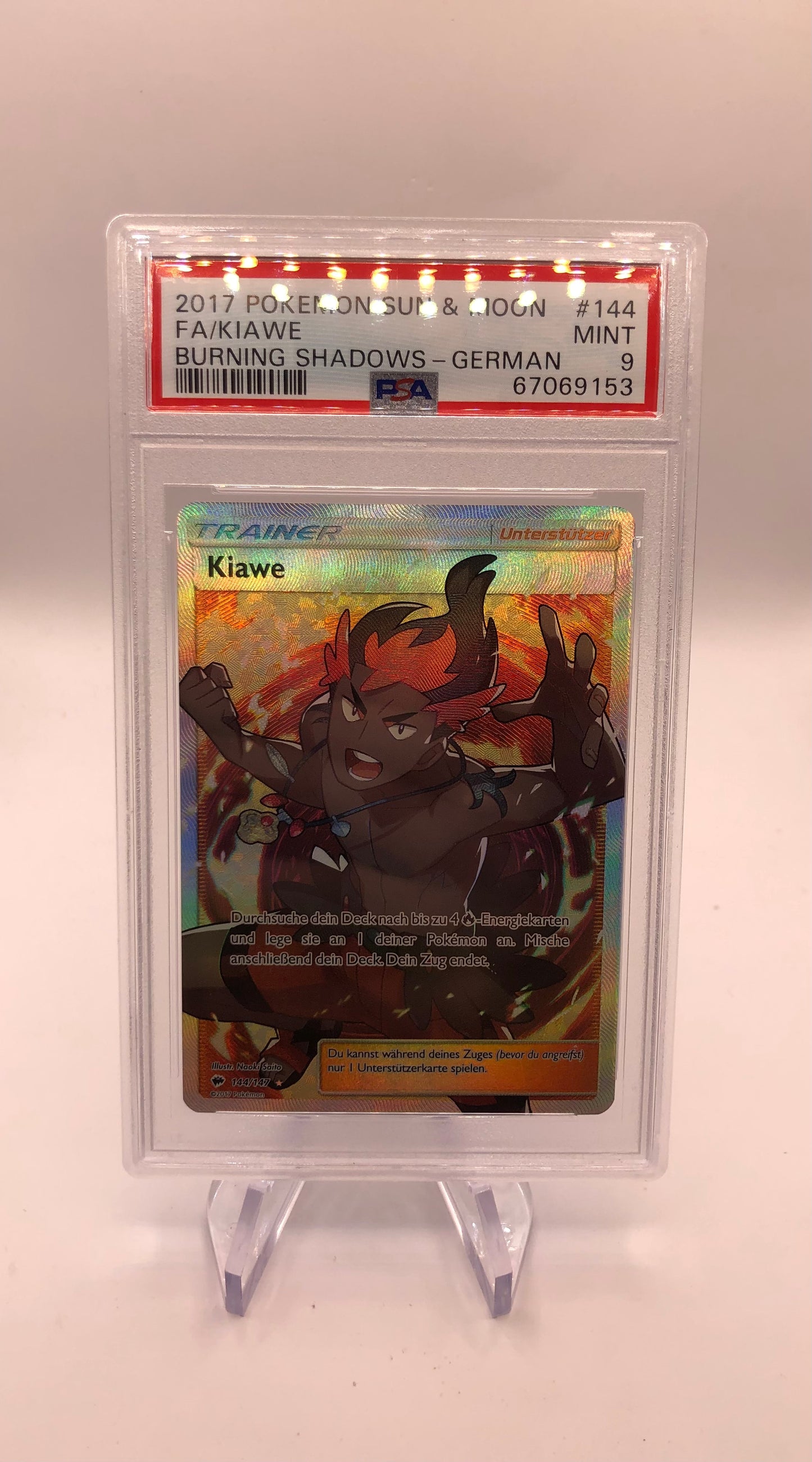 Pokemon Karte PSA 9 Trainer Kiawe 144/147 Deutsch