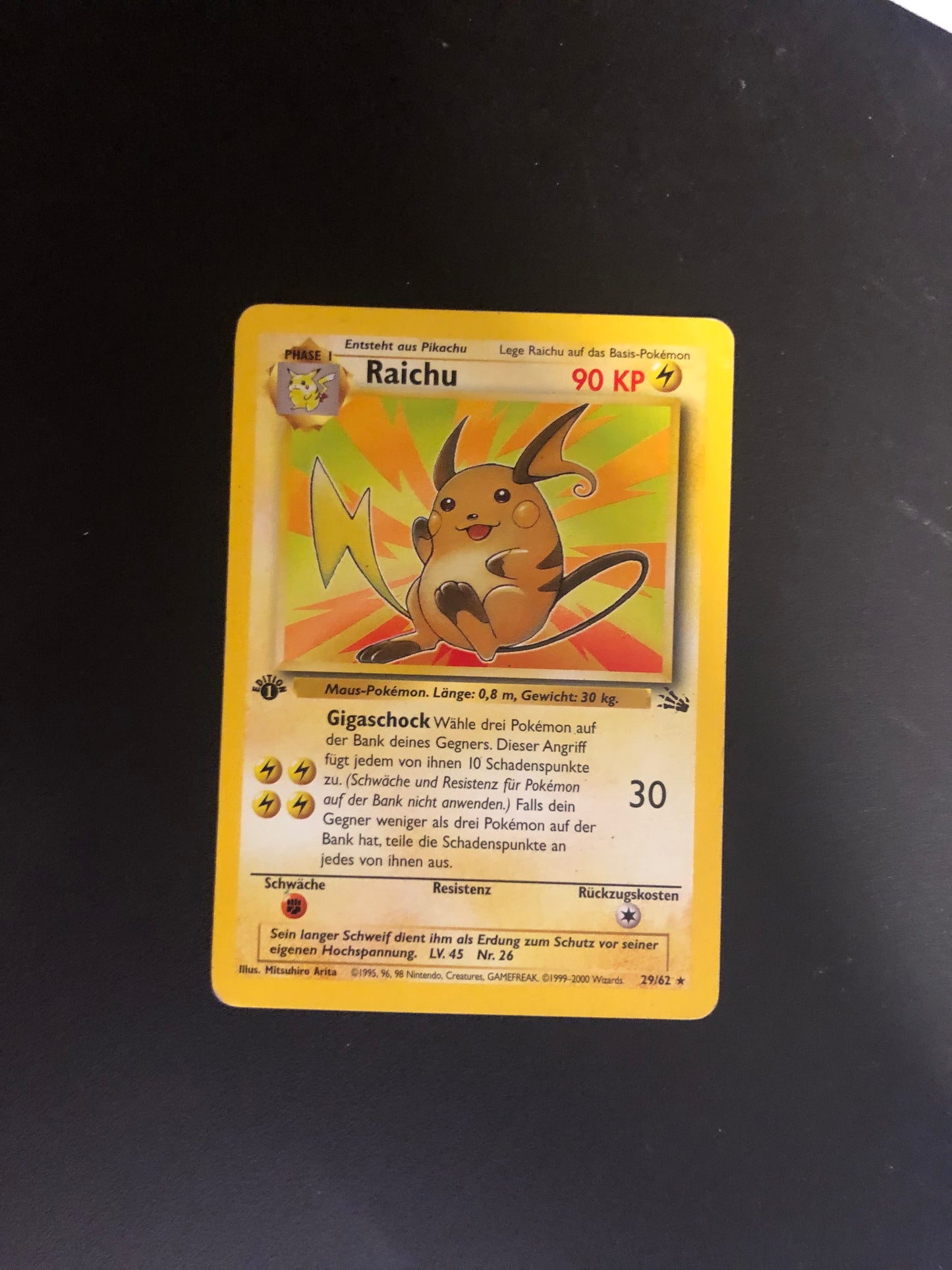 Pokemon Karte 1.Edition Holo Fossil Raichu 29/62 Deutsch