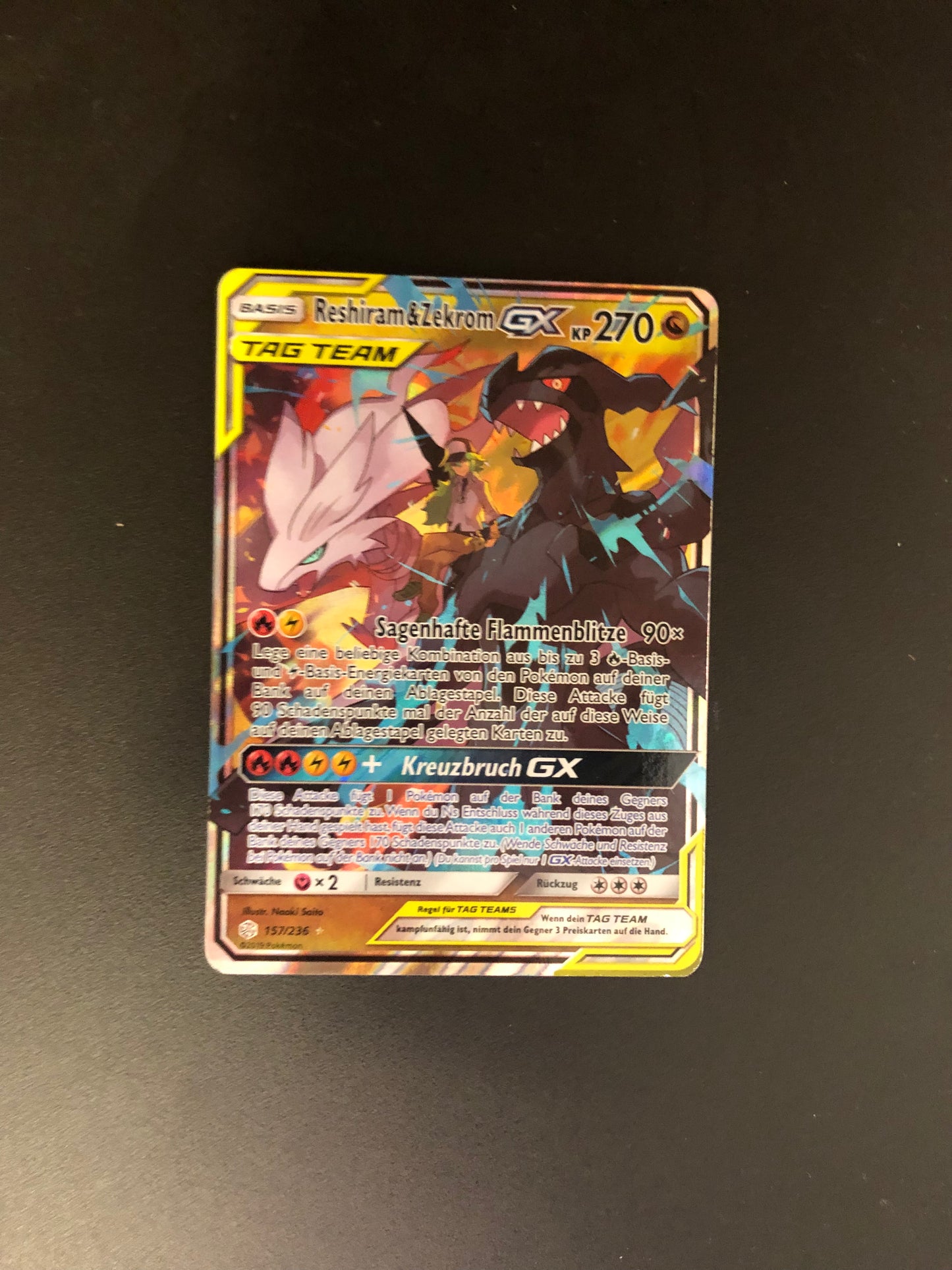 Pokemon Karte Gx Tag Team Reshiram Zekrom 157/236 Deutsch