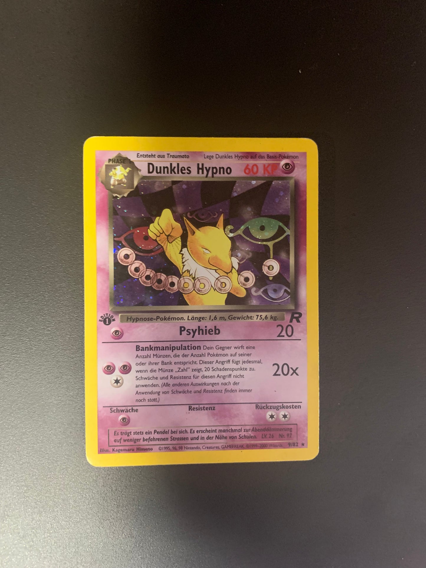 Pokemon Karte Holo 1.Edition Dunkles Hypno 9/82 Deutsch