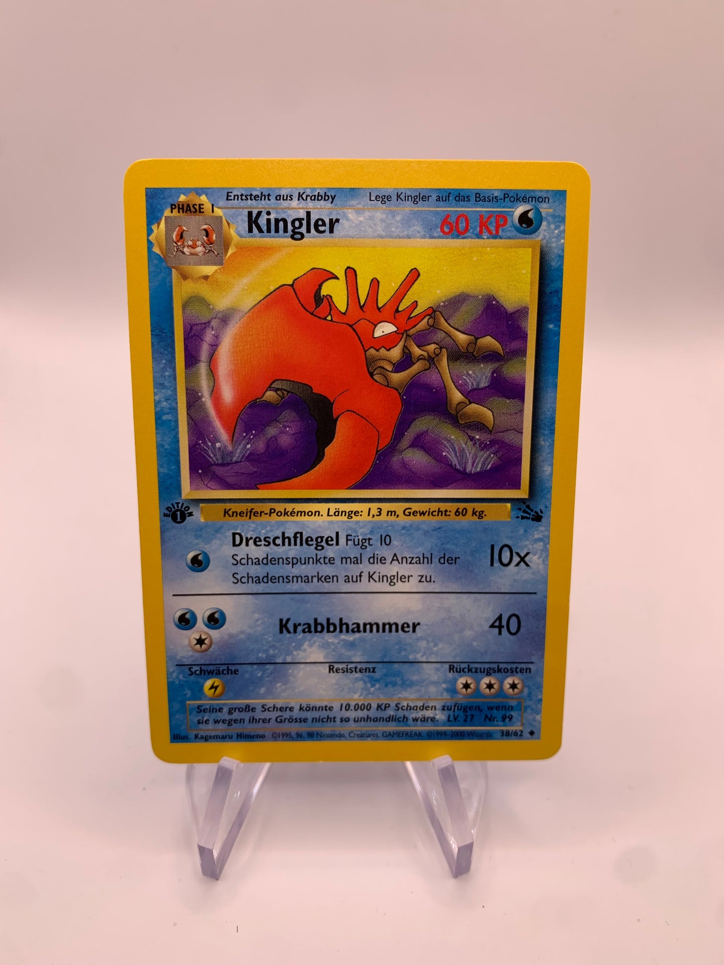 Pokemon Karte Fossil 1.Edition Kingler 38/62 Deutsch