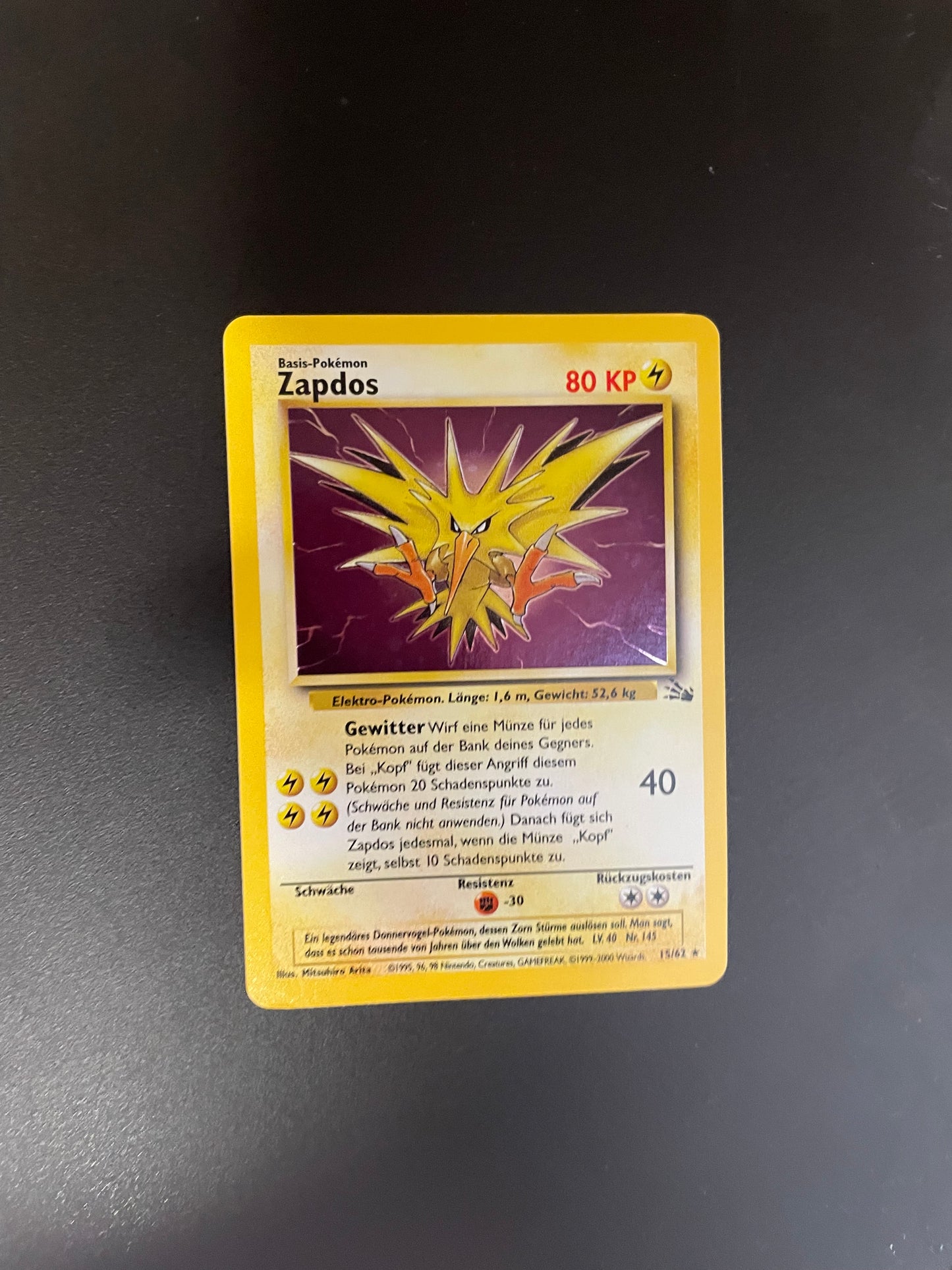 Pokemon Karte Holo Zapdos 15/62 Deutsch