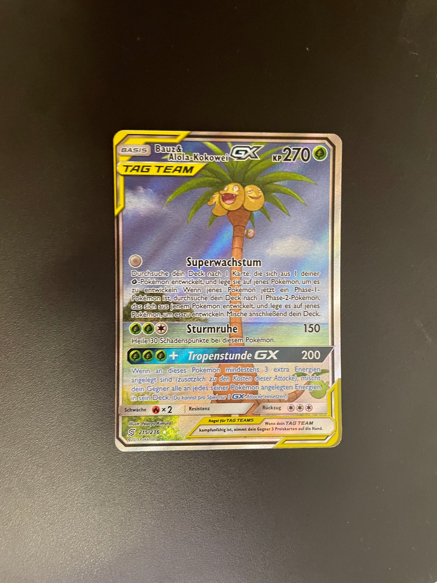 Pokemon Karte Tag Team GX Bauz&Alola-Kokowei 215/236 Deutsch