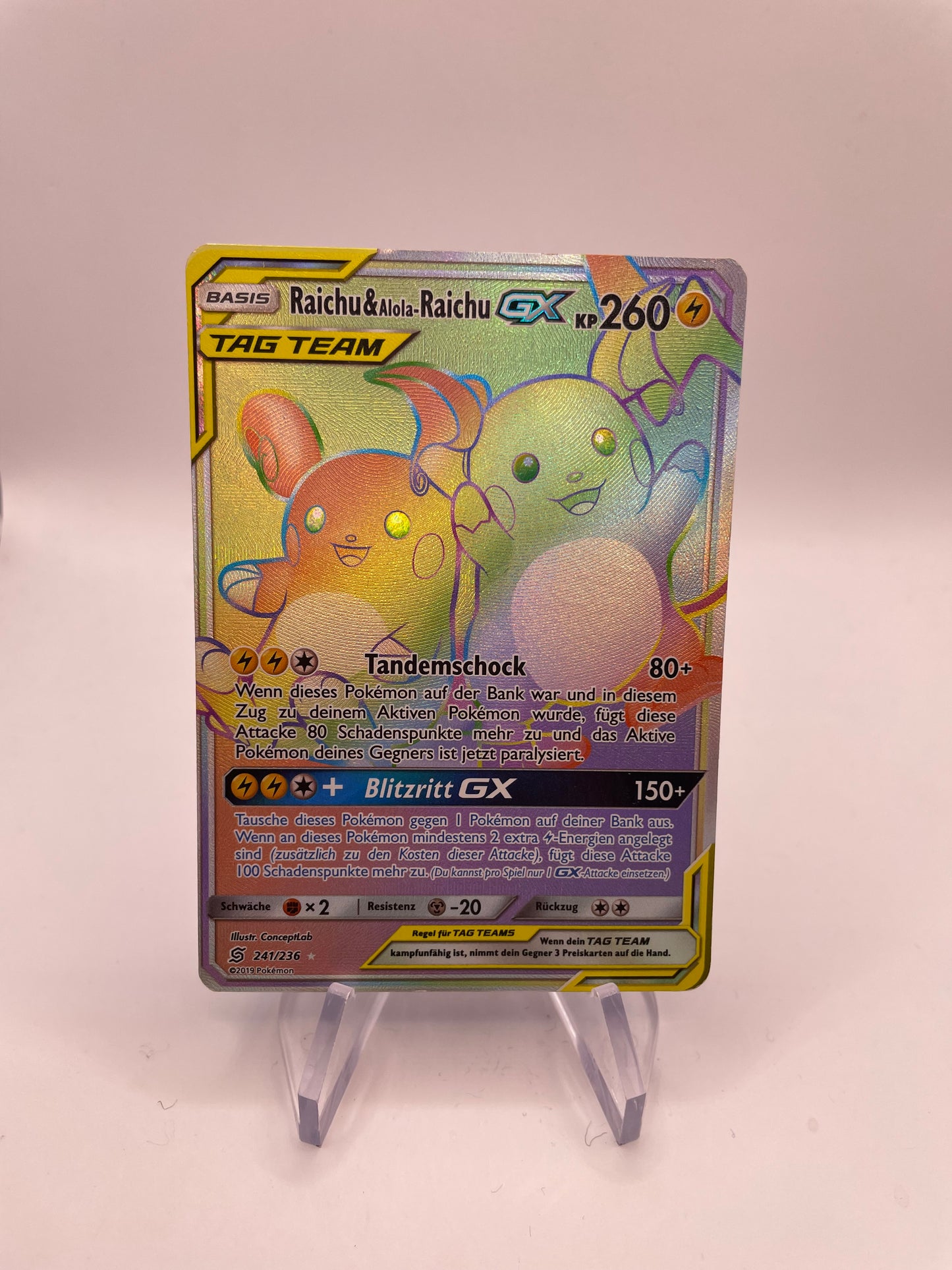 Pokemon Karte Tag Team GX Raichu&Alola-Raichu 241/236 Deutsch