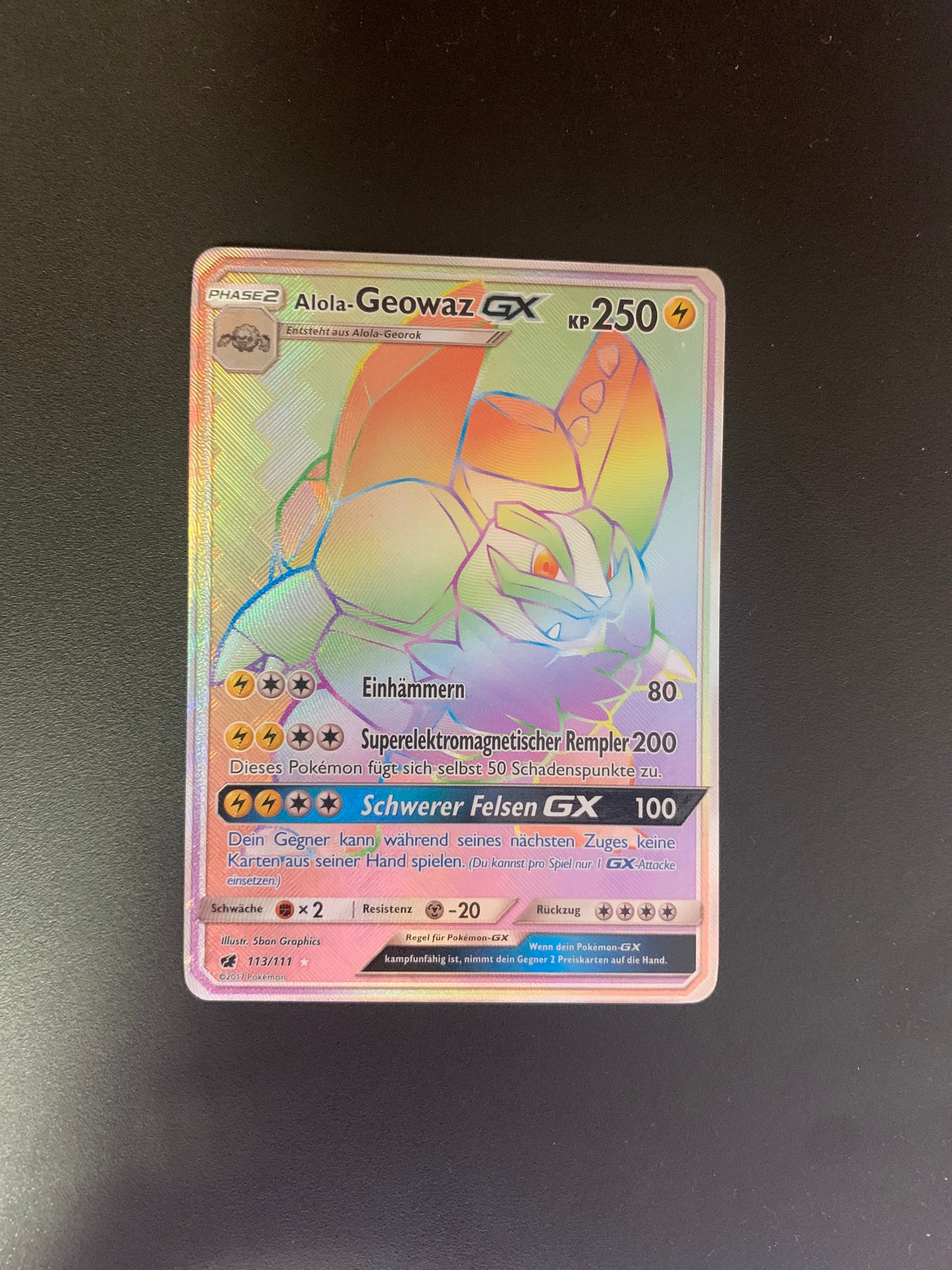 Pokemon Karte Gx Rainbow Alola Geowaz 113/111 Deutsch