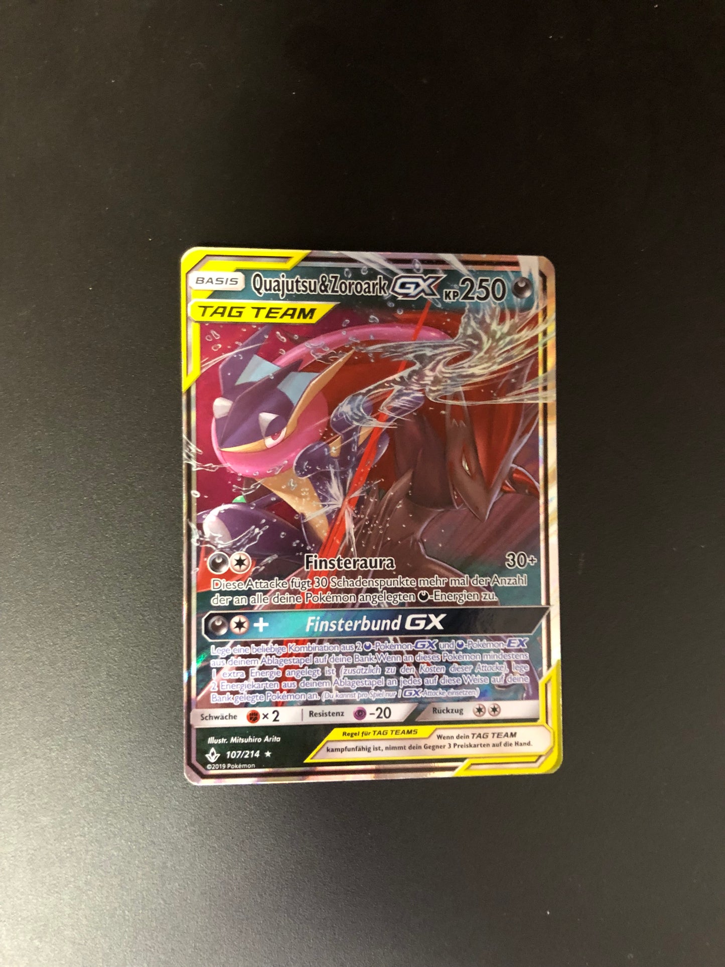 Pokemon Karte GX Tag Team Quajutsu&Zoroark 107/214 Deutsch
