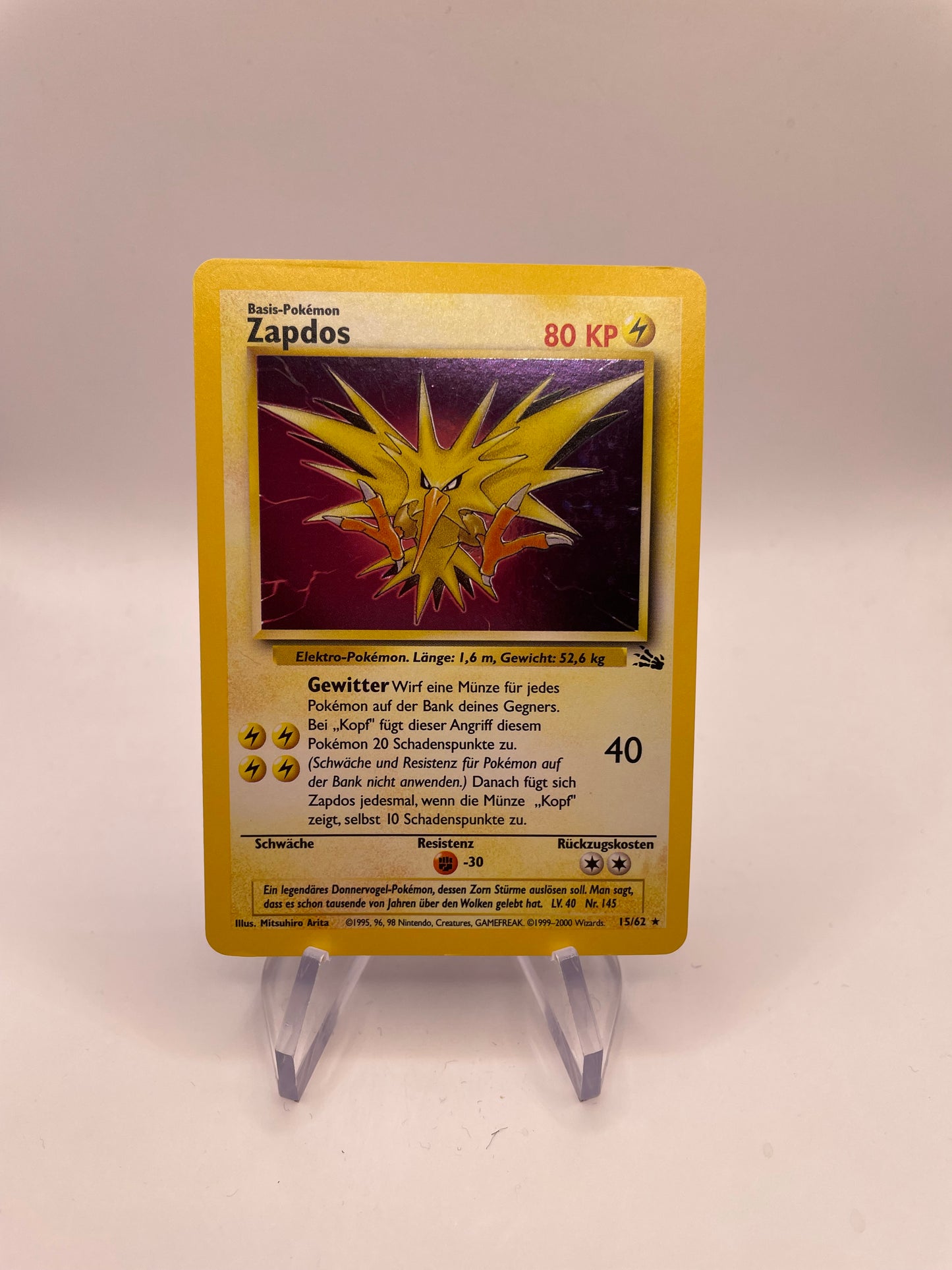 Pokemon Karte Holo Zapdos 15/62 Deutsch
