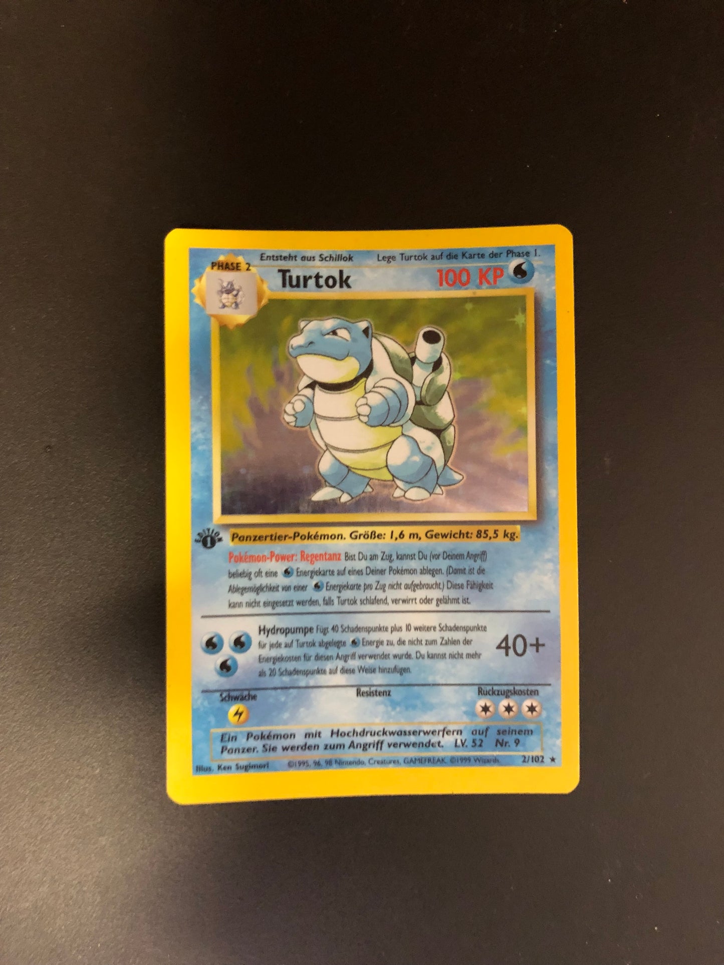 Pokemon Karte Holo Base Set 1.Edition Turtok 2/102 Deutsch