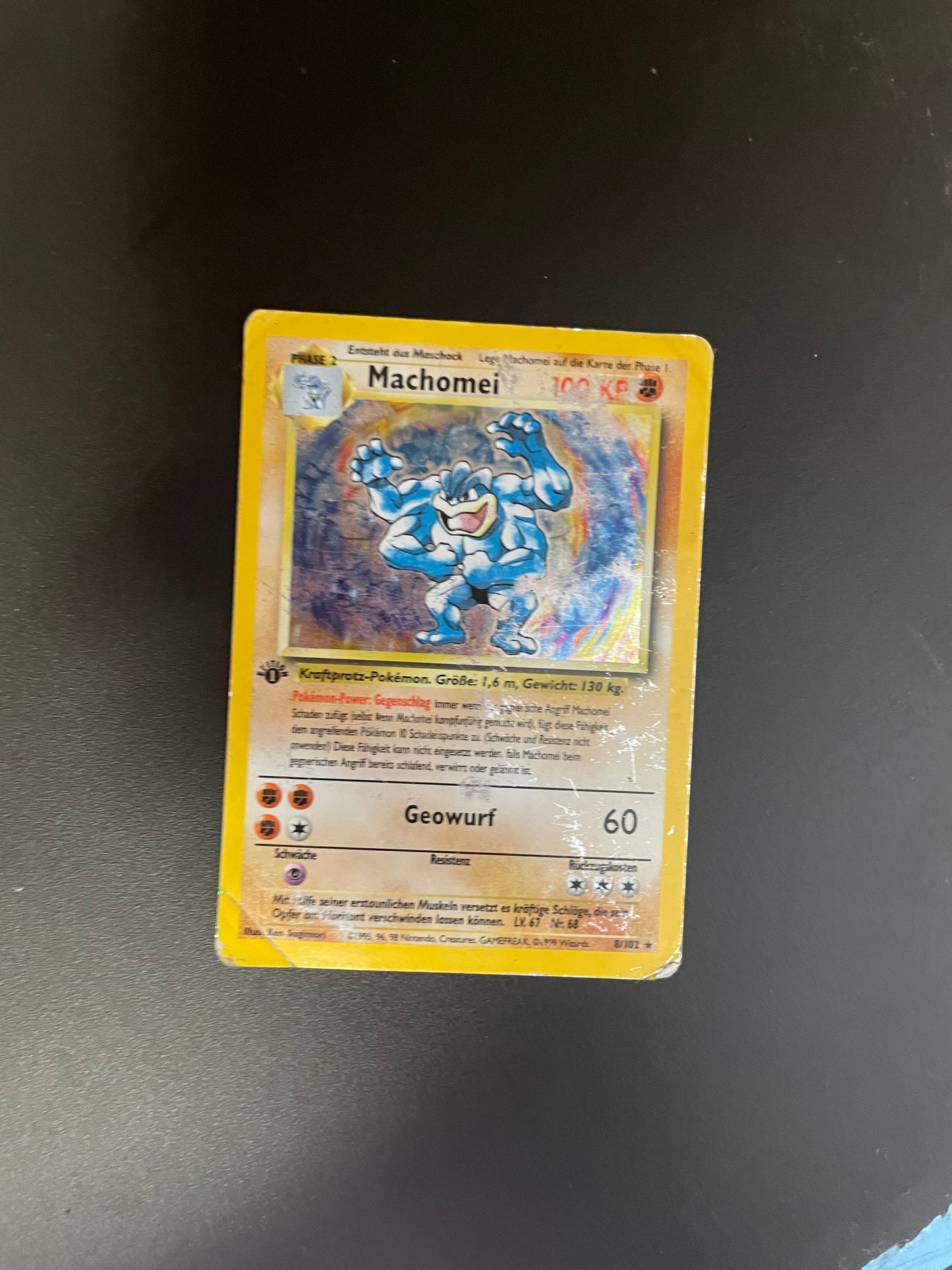 Pokemon Karte Holo 1.Edition Machomei 8/102 Deutsch