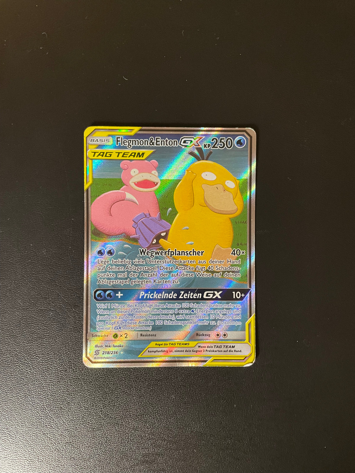 Pokemon Karte GX Tag Team Flegmon & Enton 218/236 Deutsch