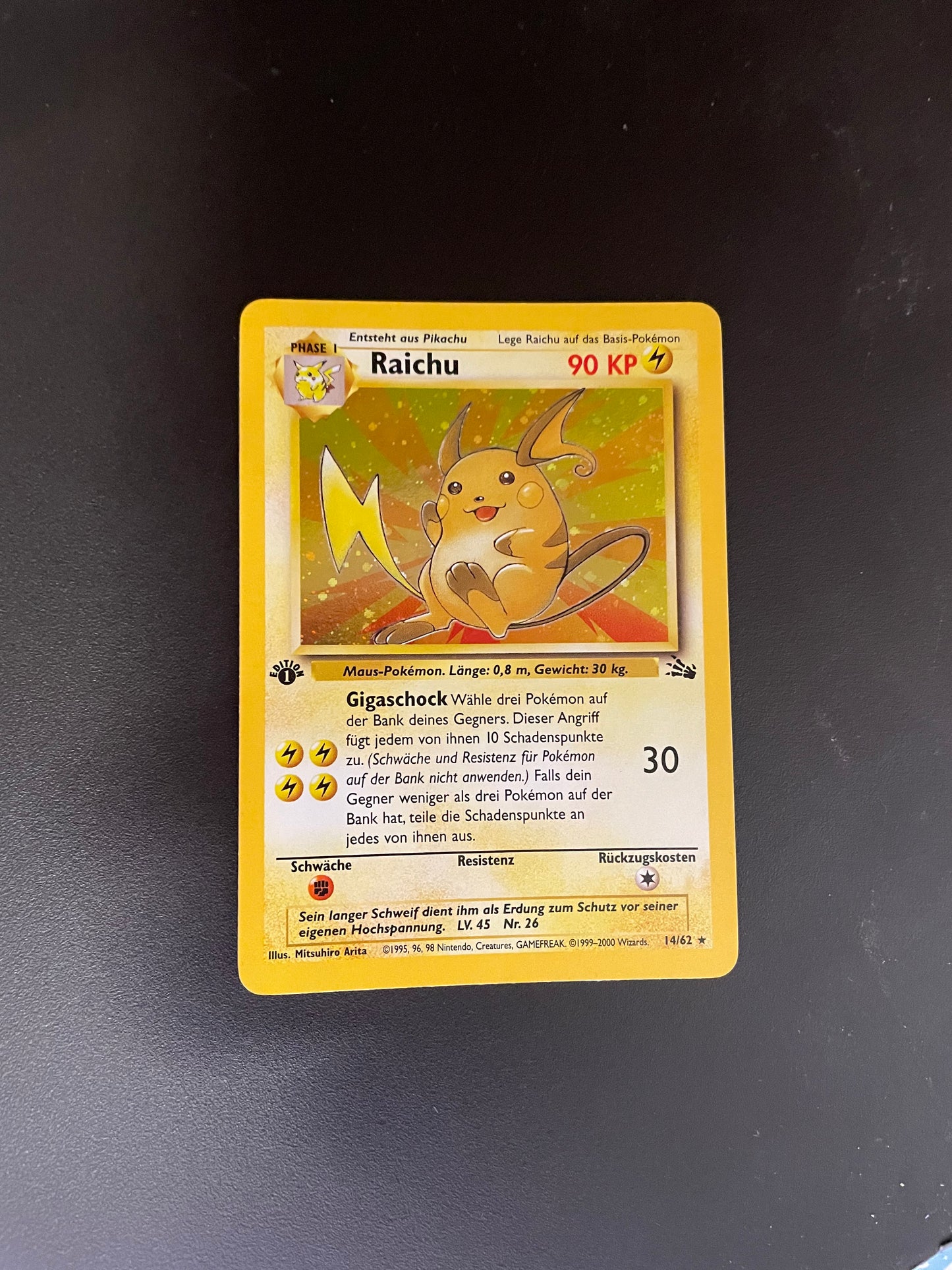 Pokemon Karte Holo 1.Edition Raichu 14/62 Deutsch