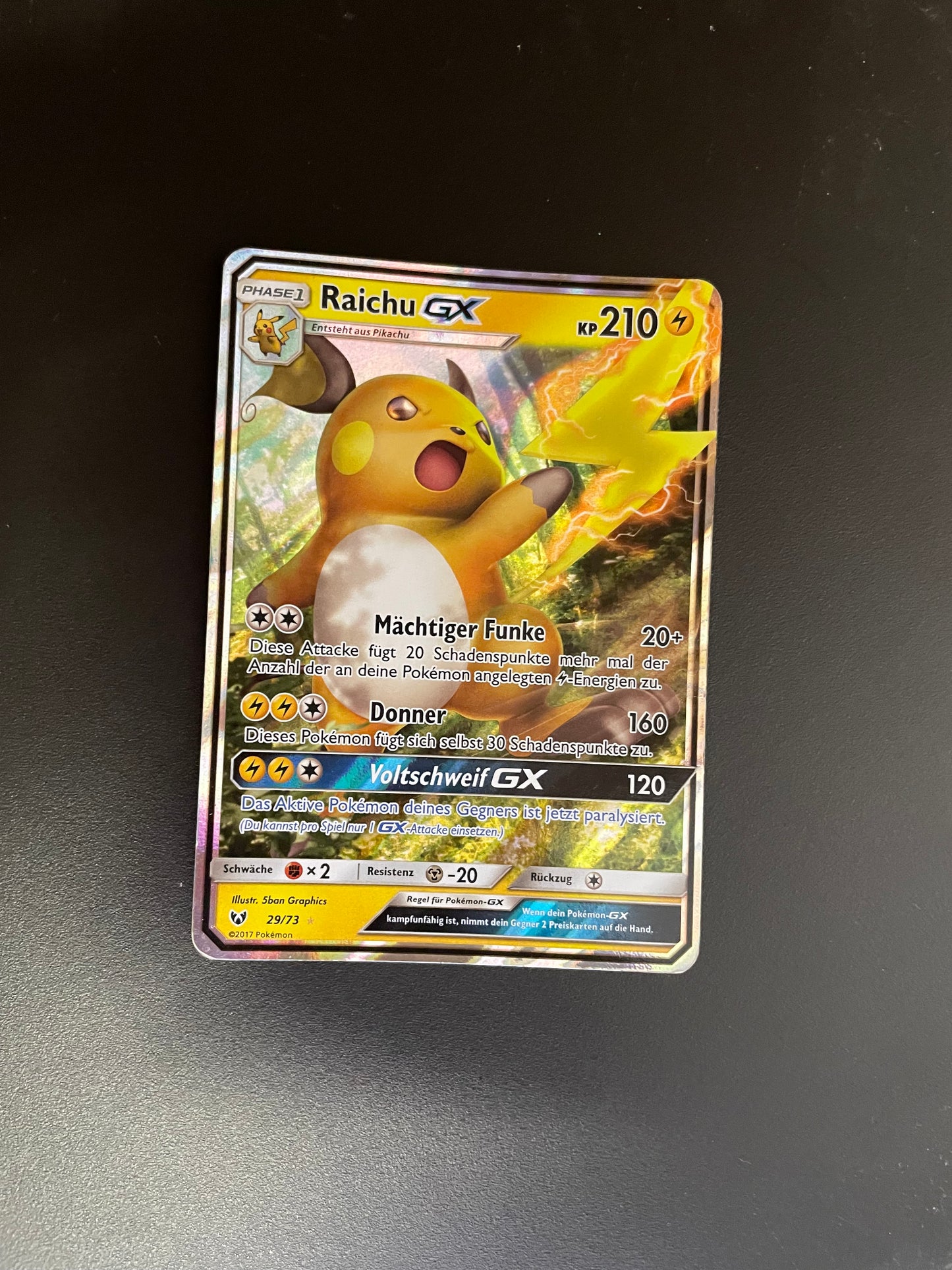 Pokemon Karte GX Raichu 29/73 Deutsch