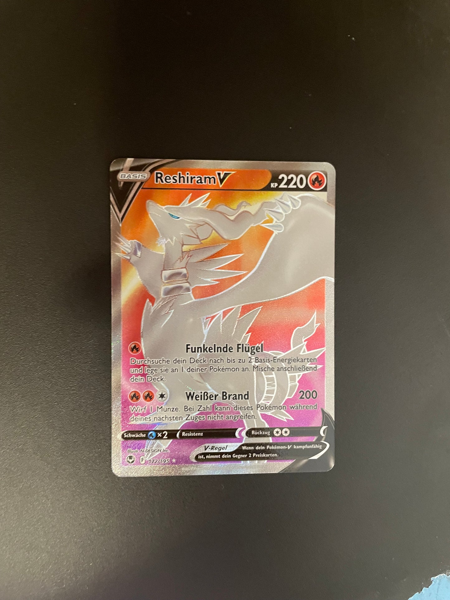 Pokemon Karte V Fullart Reshiram 172/195 Deutsch