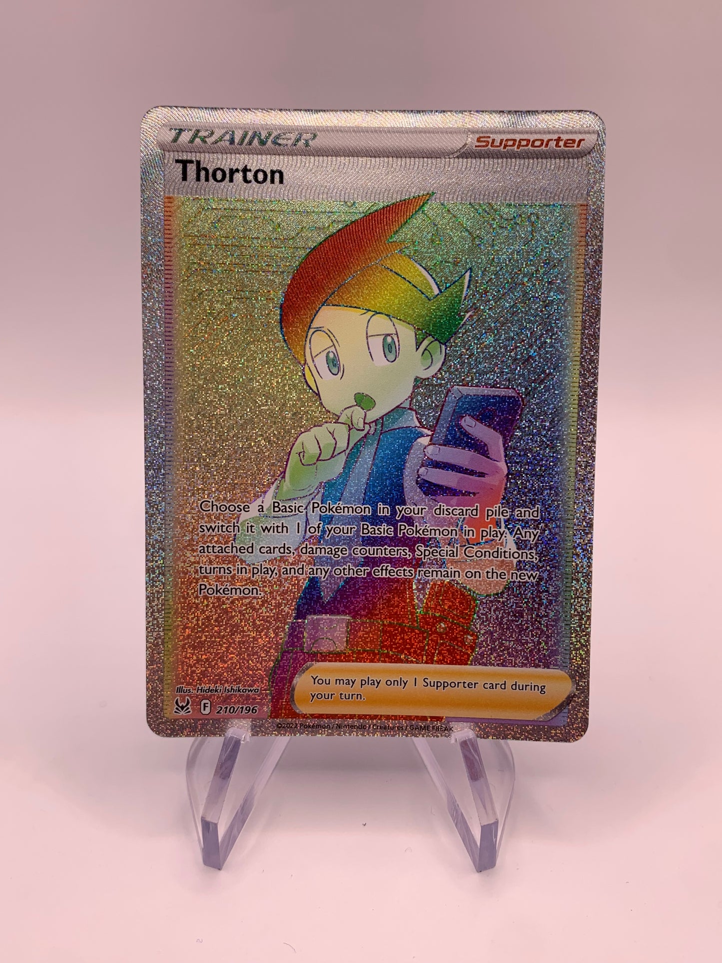 Pokemon card Rainbow Trainer Thorton 210/196 English