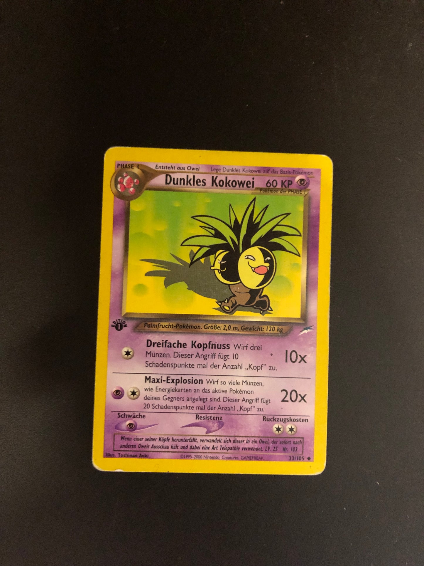 Pokemon Karte 1.Edition Dunkles Kokowei 33/105 Deutsch