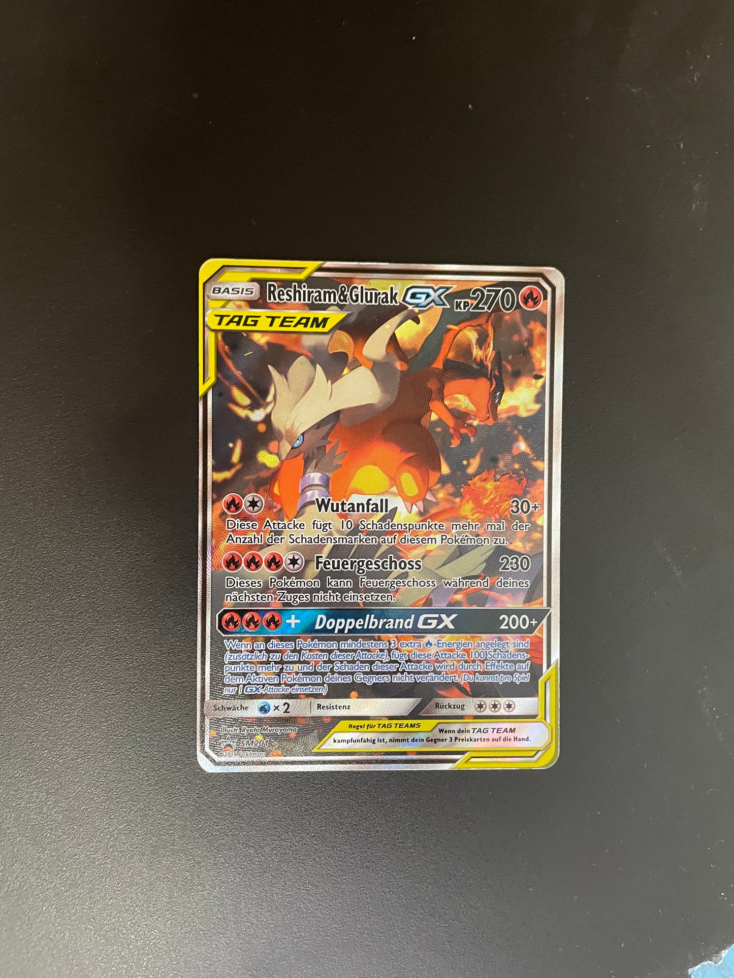 Pokemon Karte GX Tag Team Promo Reshiram&Glurak SM201 Deutsch