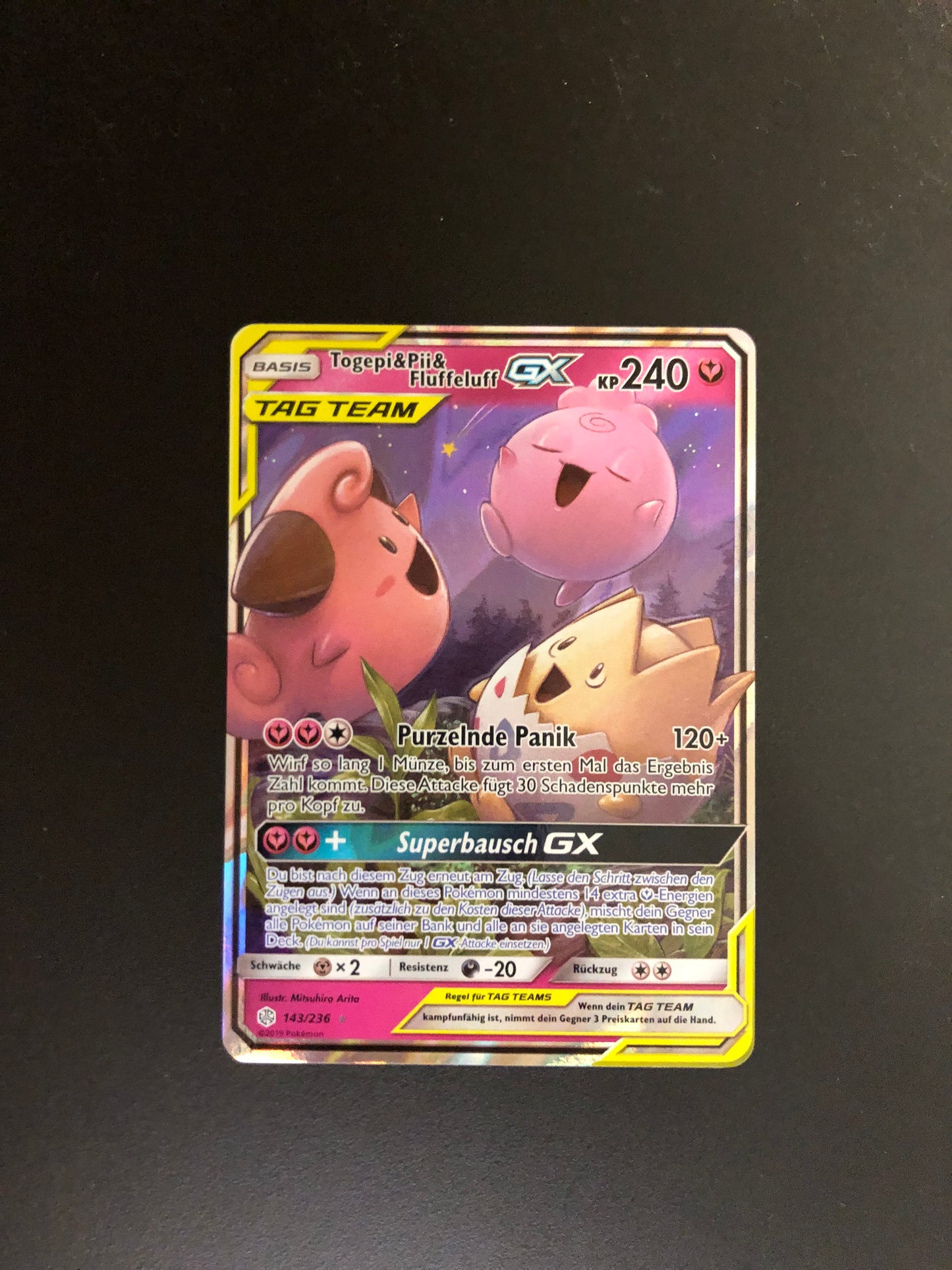 Pokemon Karte GX Tag Team Togepi&Pii&Fluffeluff 143/236 Deutsch