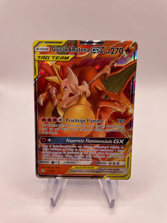 Pokemon Karte GX Tag Team Glurak&Rutena 22/236 Deutsch