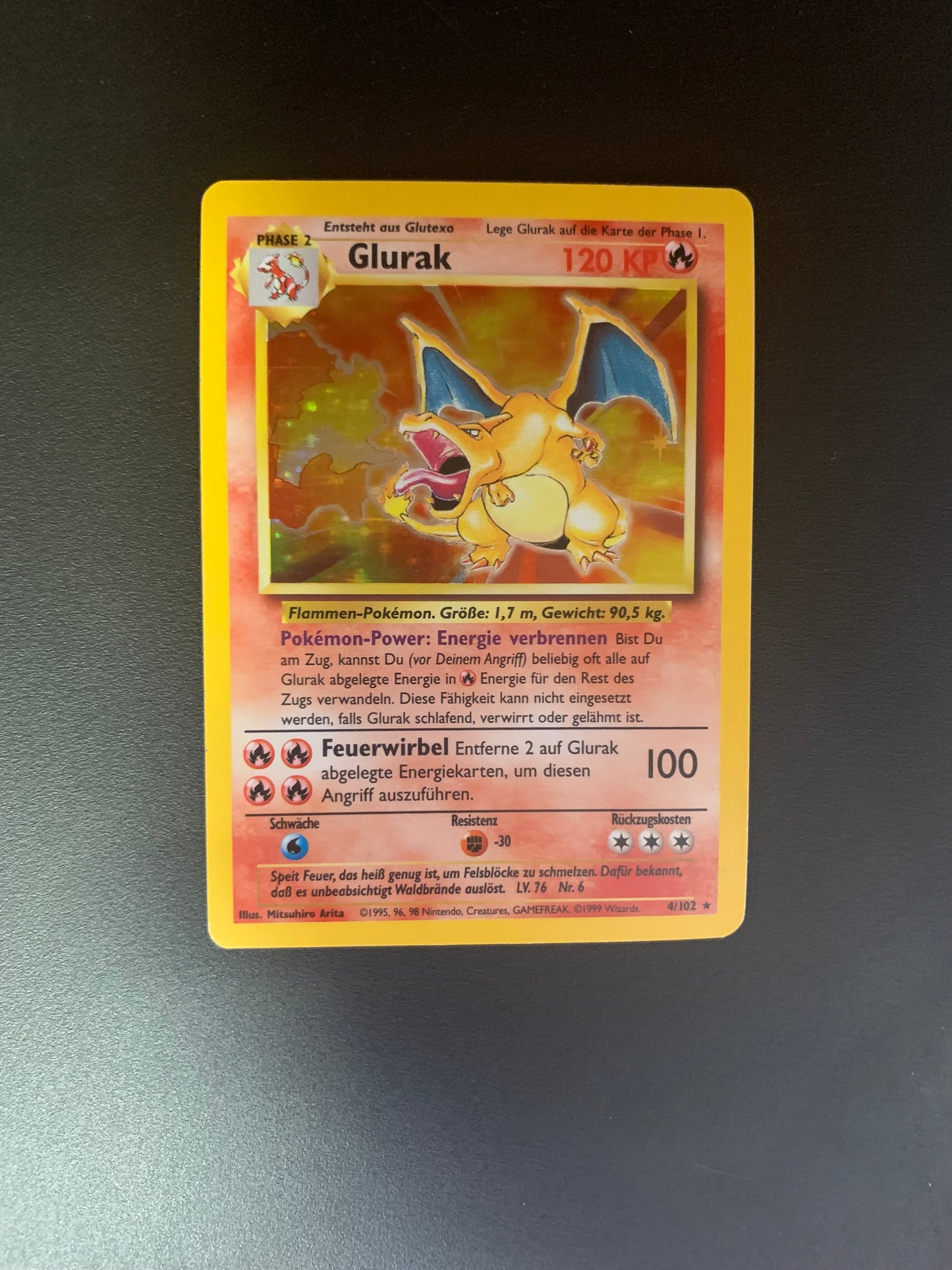 Pokemon Karte Holo Glurak Base Set 4/102 Deutsch