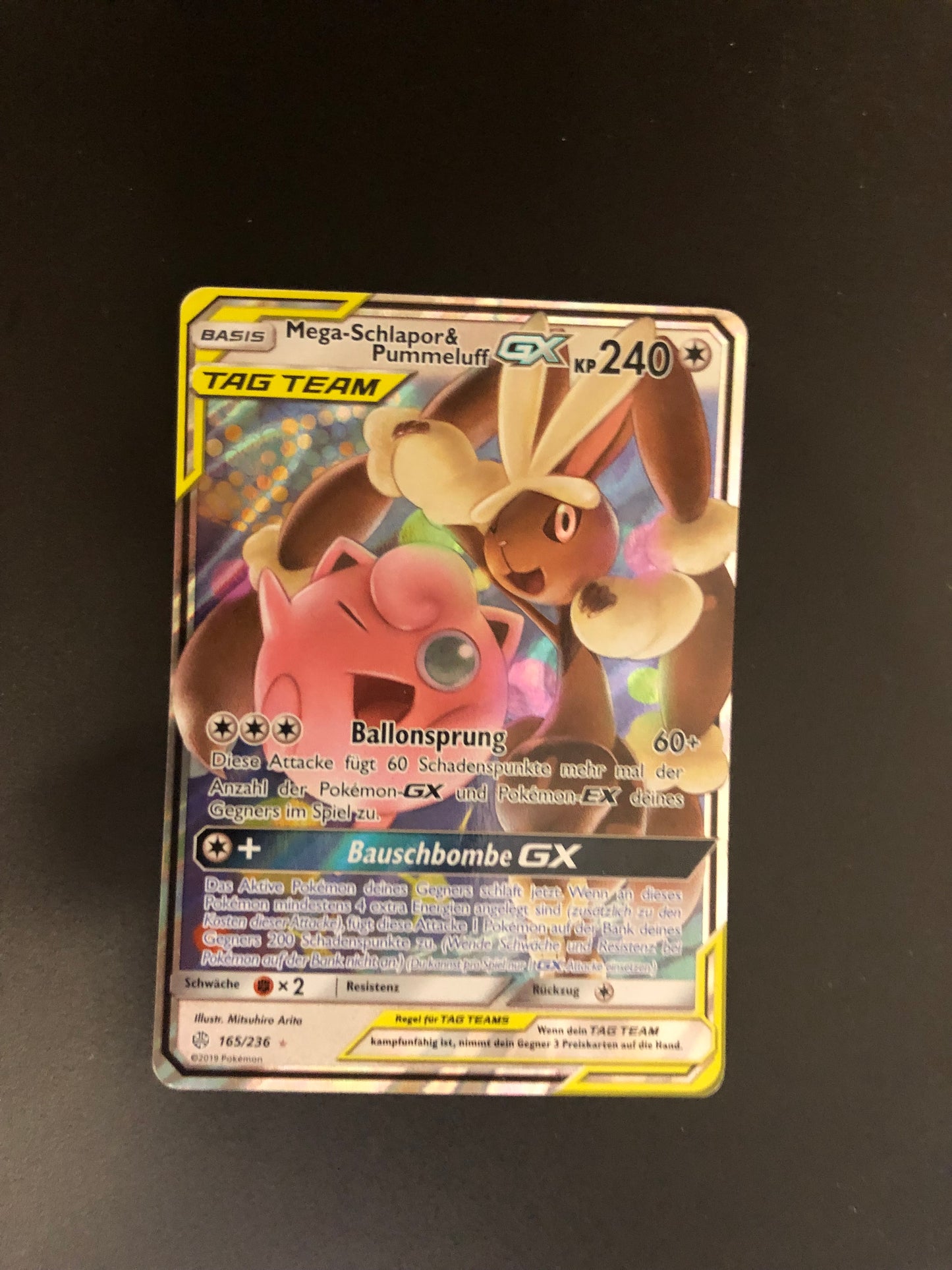 Pokemon Karte Tag Team GX Mega-Schlapor & Pummeluff 165/236 Deutsch
