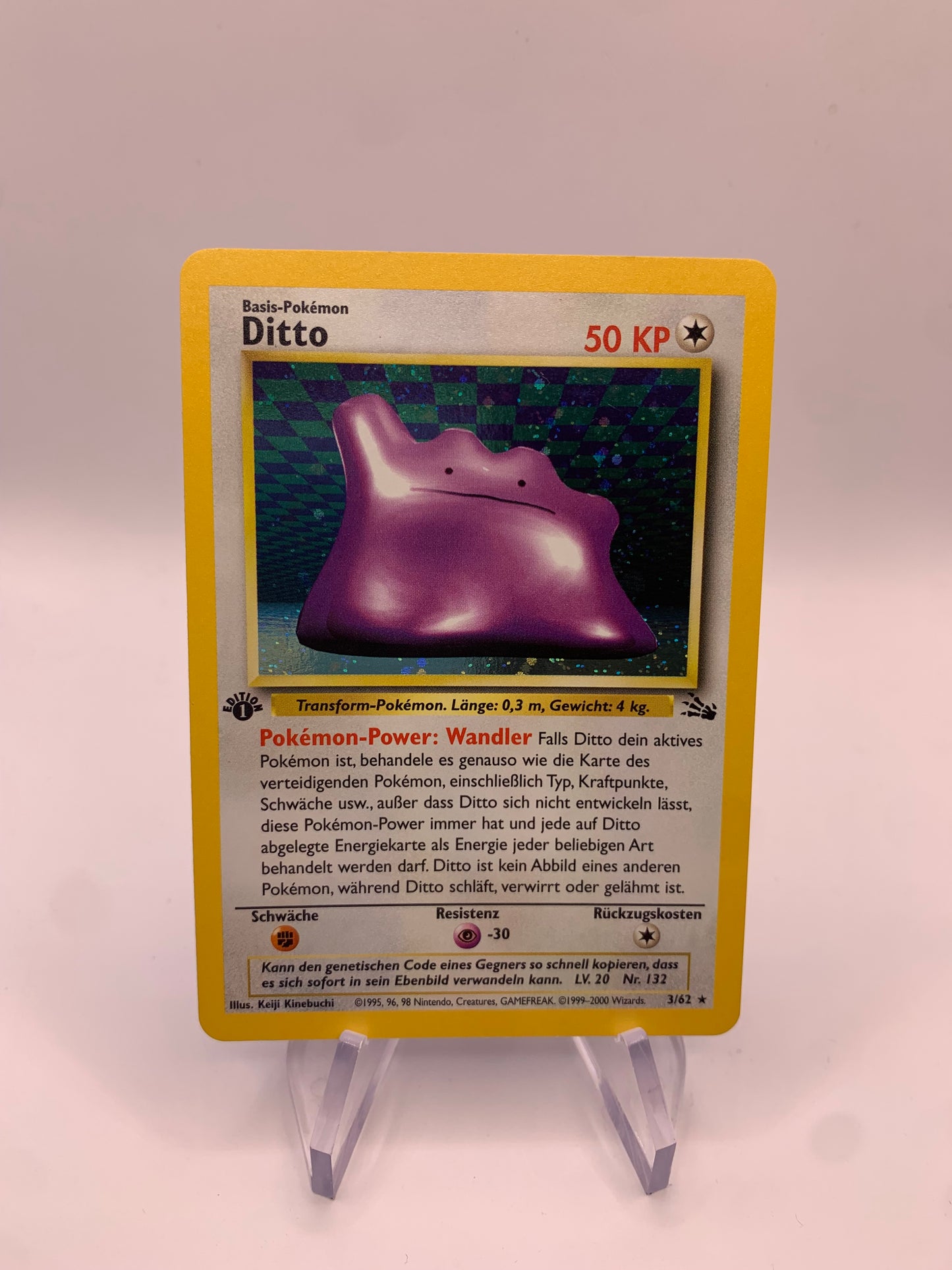 Pokemon Karte 1.Edition Fossil Ditto Holo 3/62 Deutsch