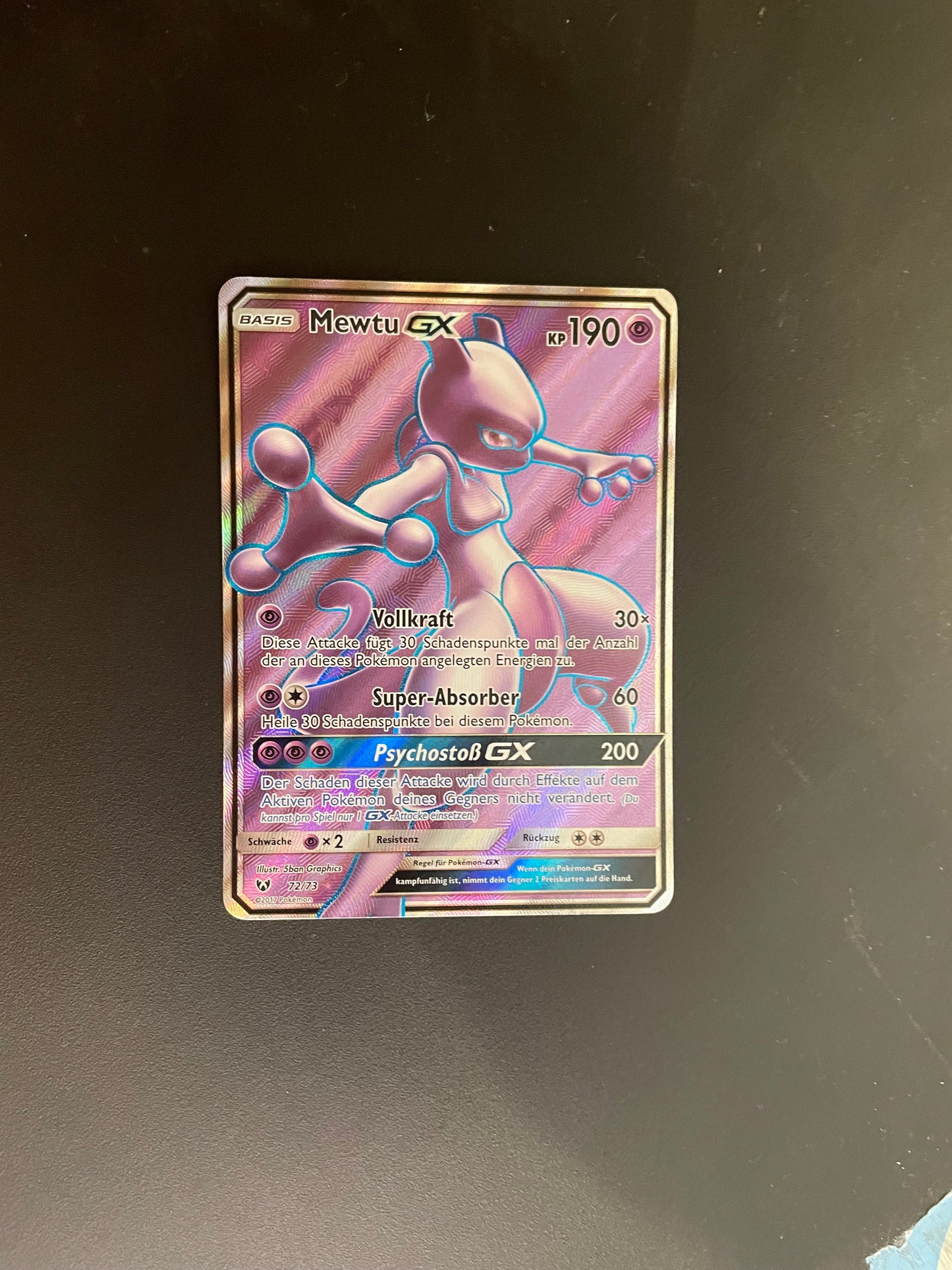 Pokemon Karte GX Fullart Mewtu 72/73 Deutsch