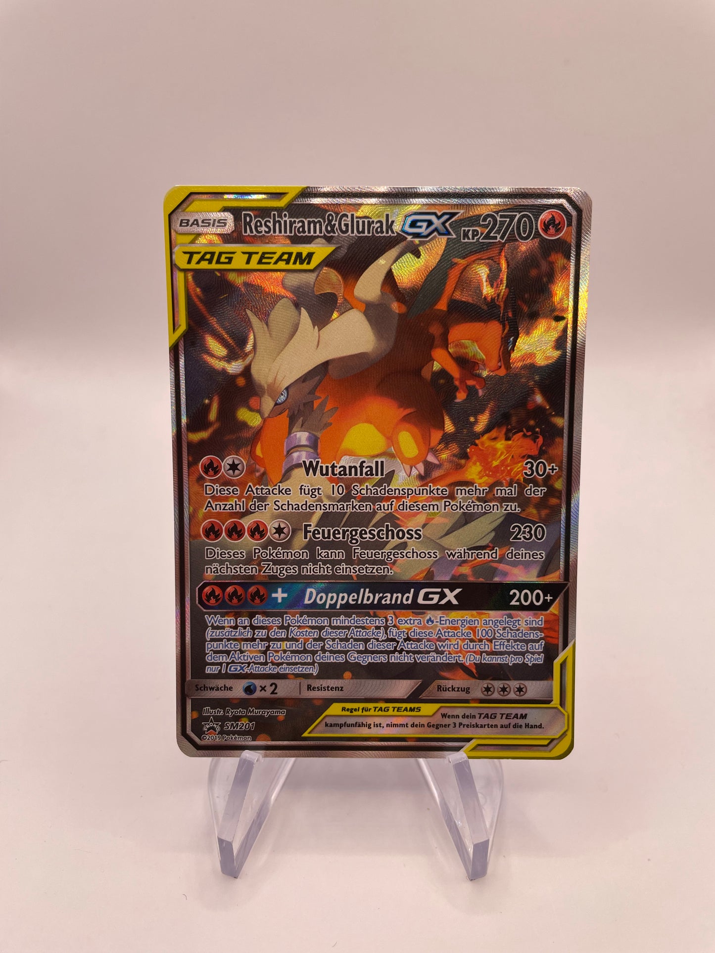 Pokemon Karte GX Tag Team Promo Reshiram & Glurak SM201 Deutsch