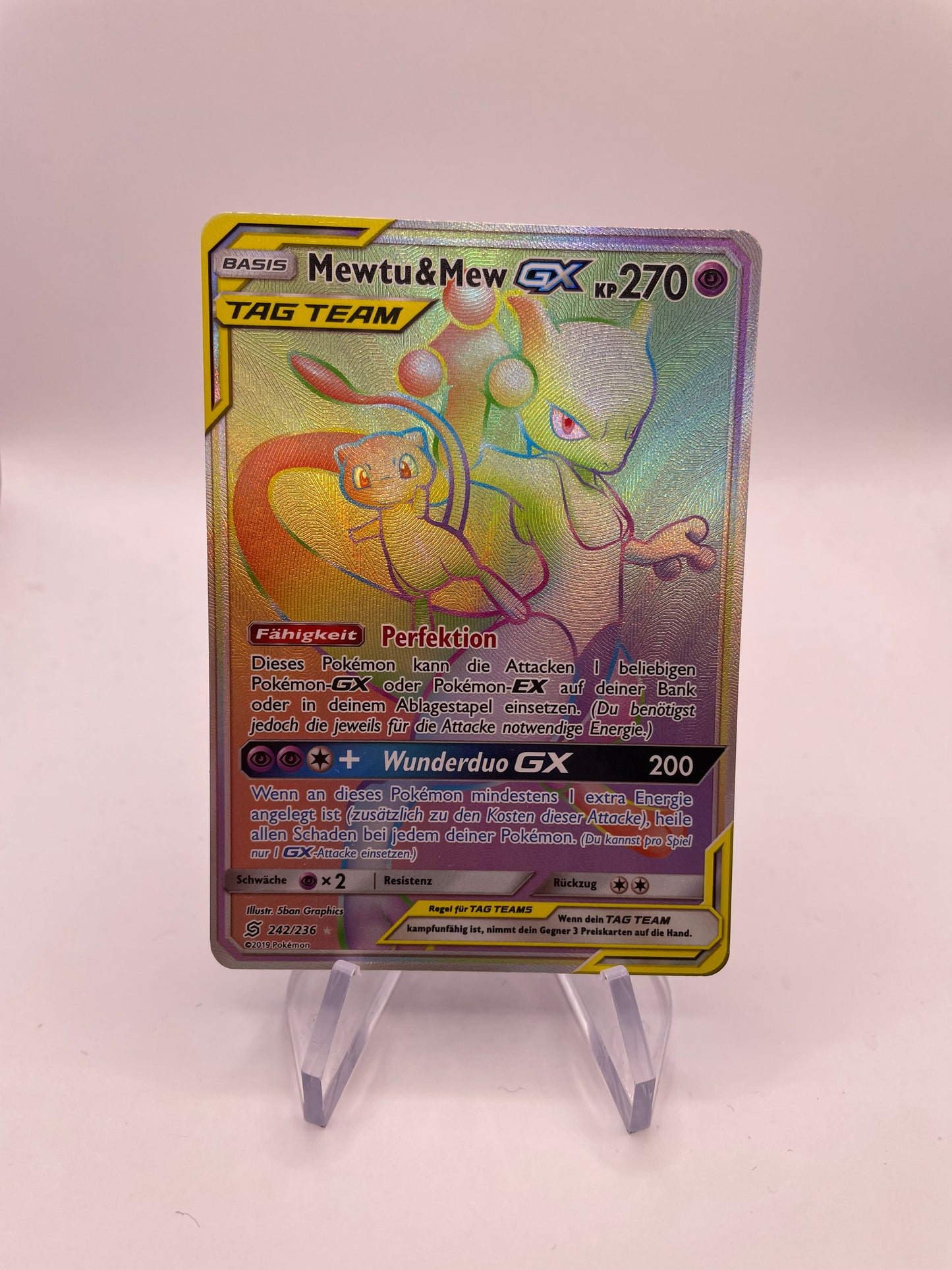 Pokemon Karte GX Tag Team Rainbow Mewtu & Mew 242/236 Deutsch