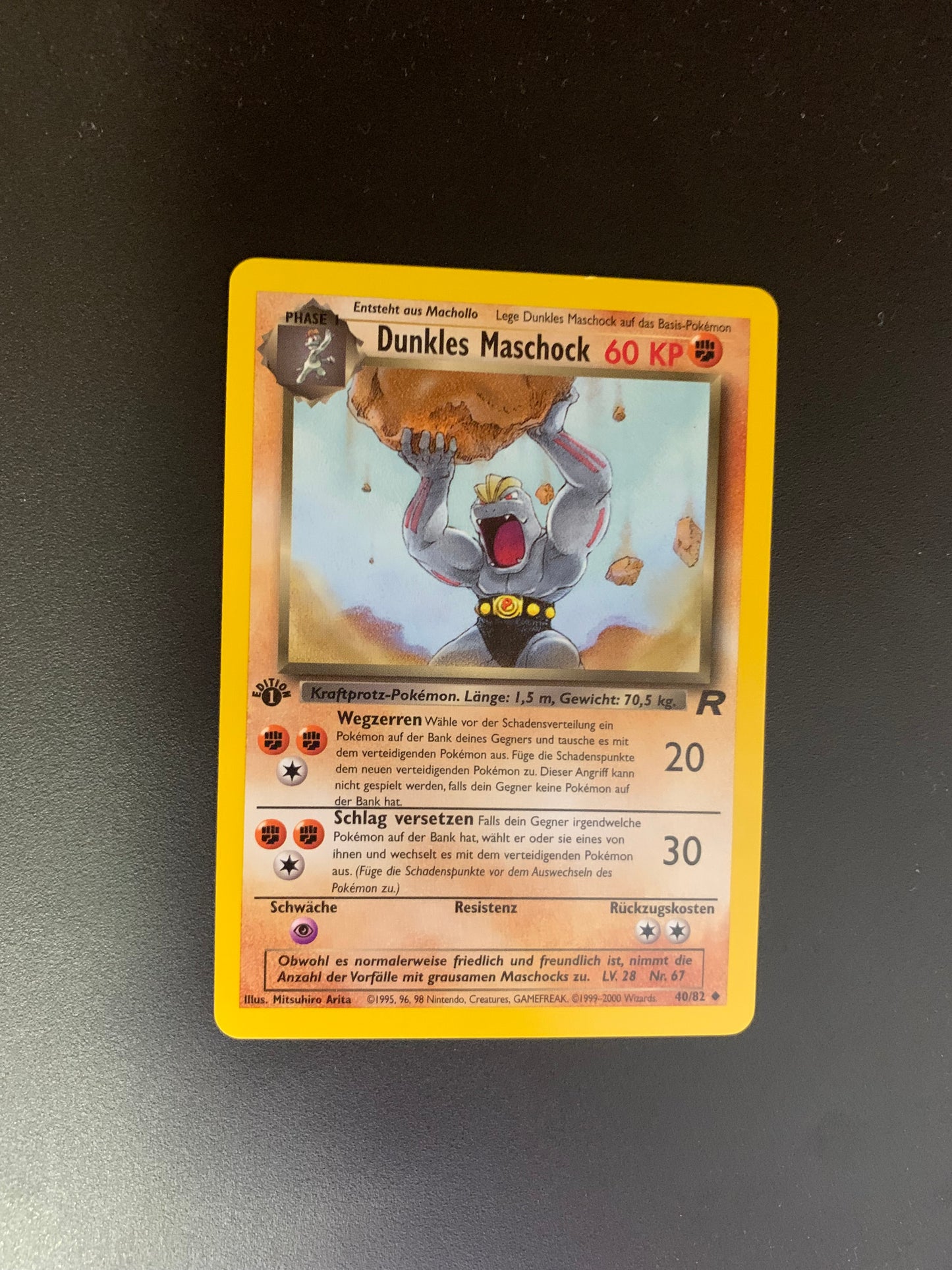 Pokemon Karte 1.Edition Dunkles Maschock 40/82 Deutsch