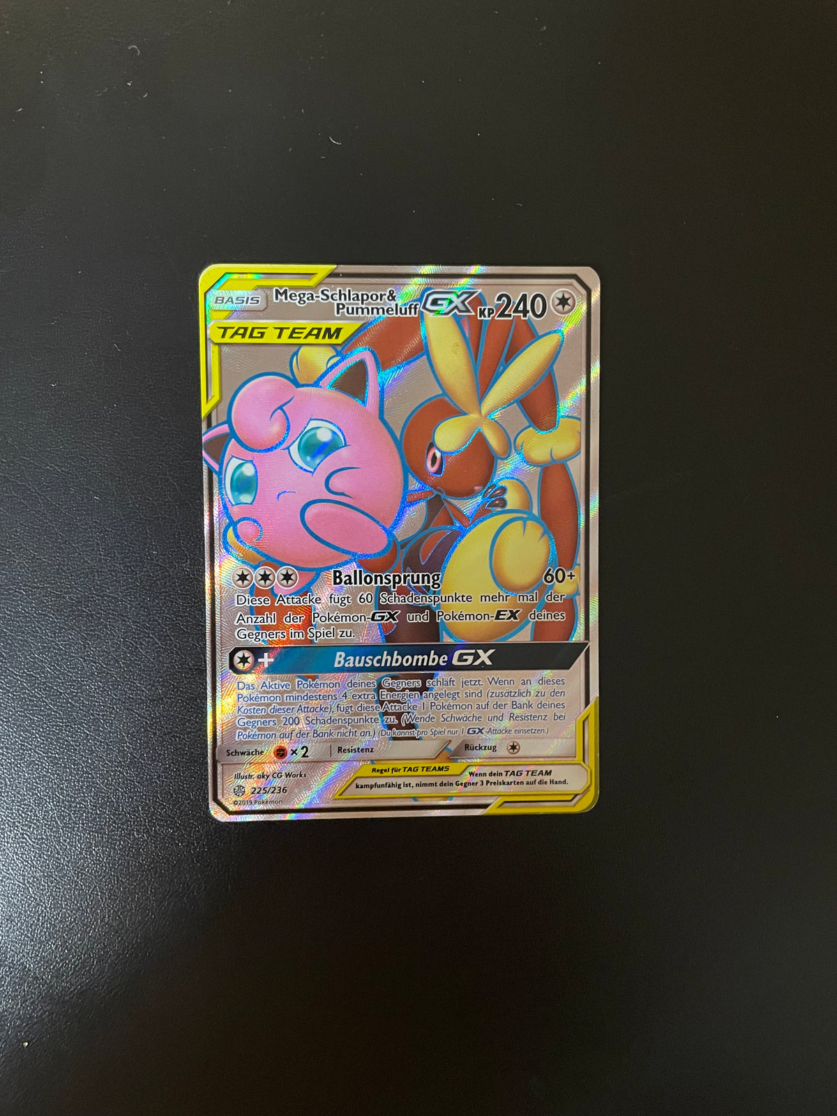 Pokemon Karte GX Tag Team Mega-Schlapor & Pummeluff 225/236 Deutsch