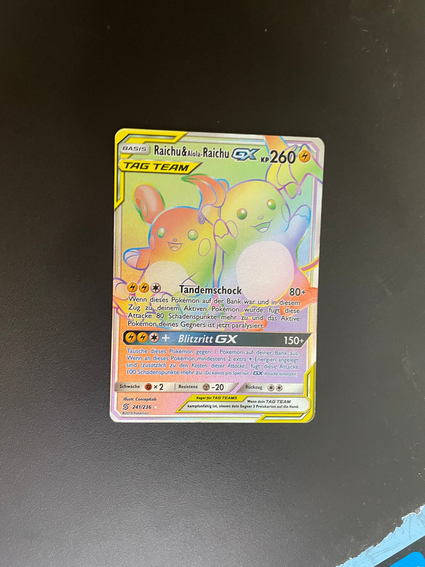 Pokemon Karte Tag Team GX Raichu&Alola-Raichu 241/236 Deutsch