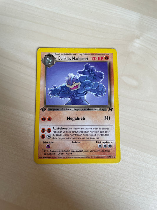 Pokemon Karte 1.Edition rocket Dunkles Machomei 27/82 Deutsch