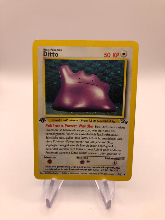 Pokemon Karte Holo 1.Edition Fossil Ditto 3/62 Deutsch